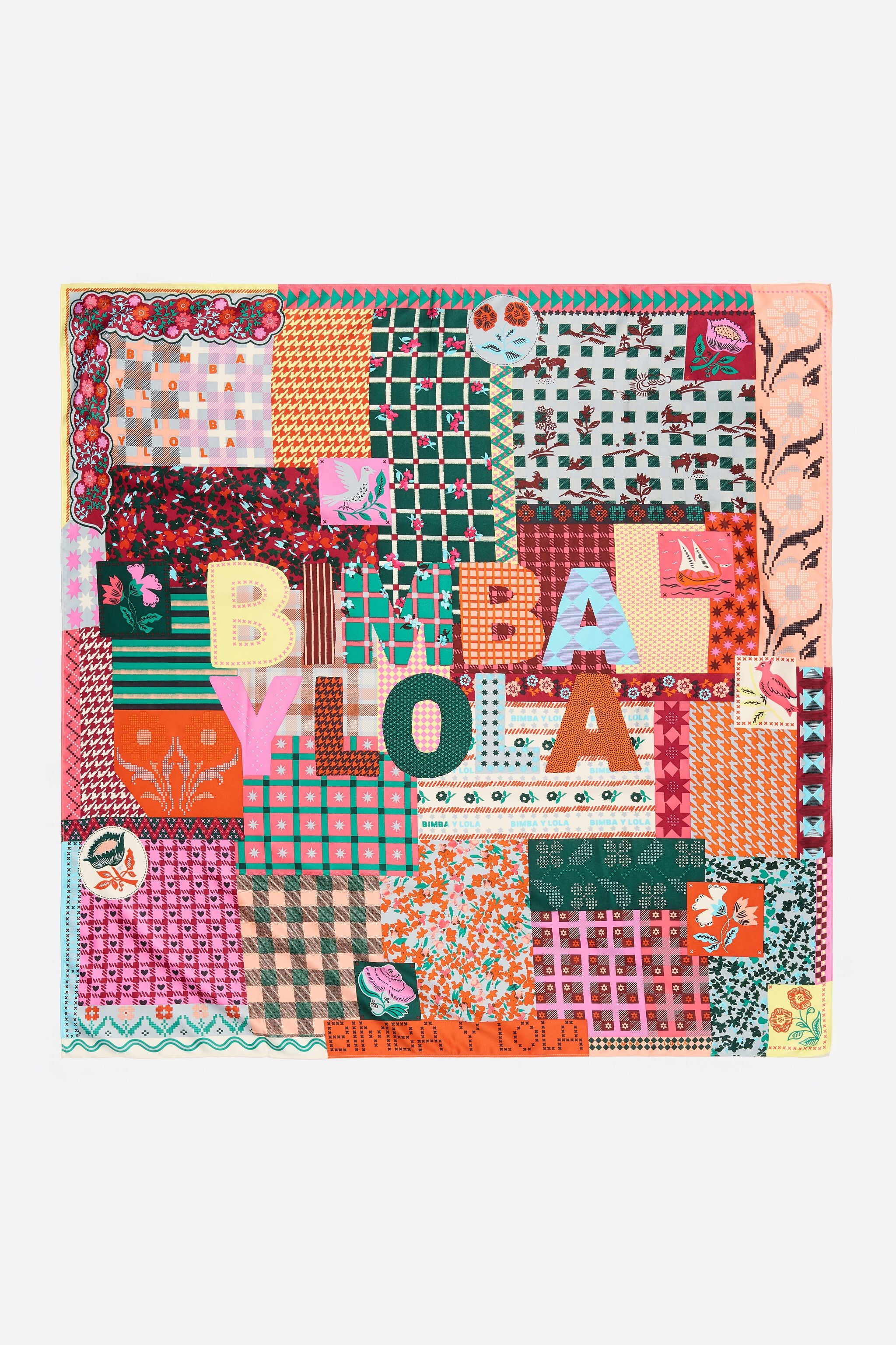 Patchwork multicolor print scarf