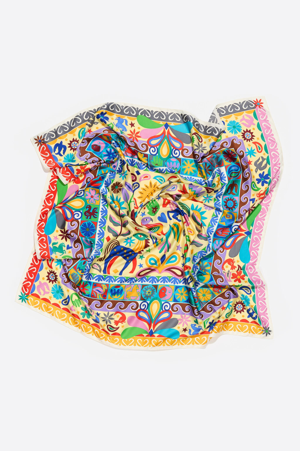 Concentric frame animal and floral scarf