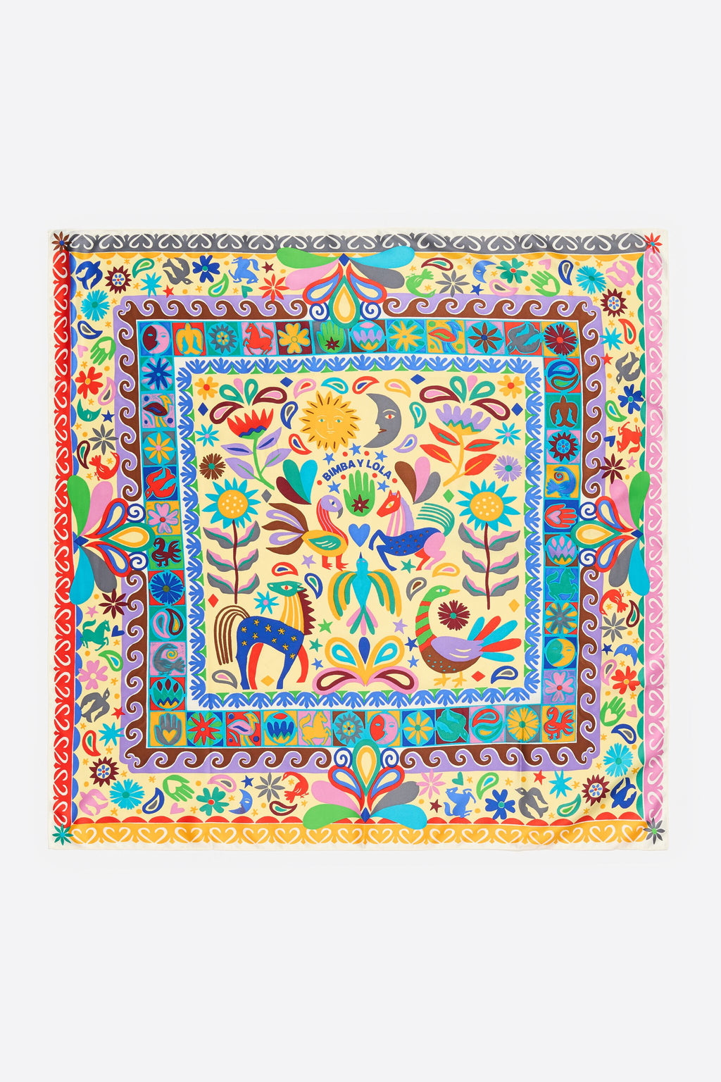 Concentric frame animal and floral scarf