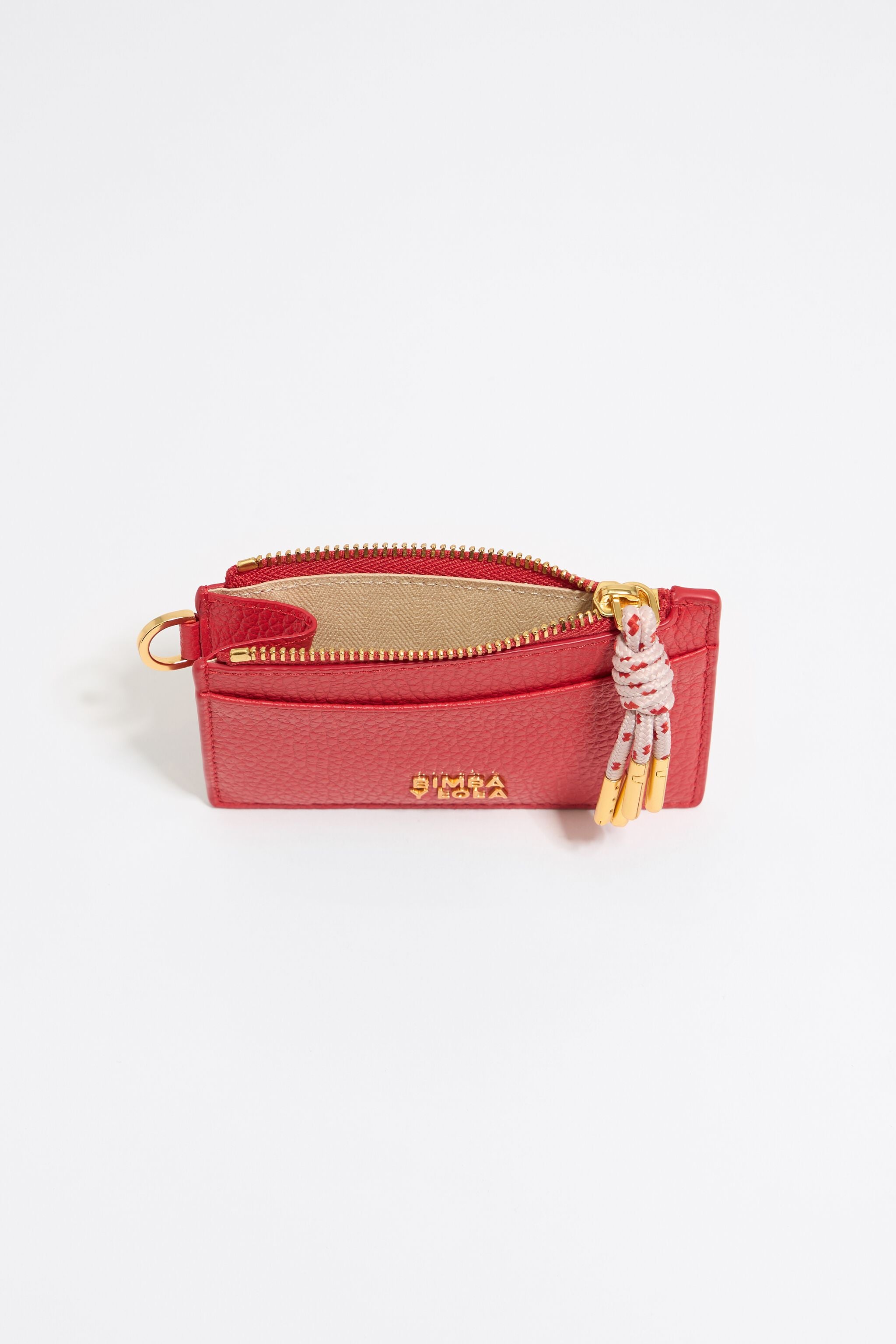 Poppy red leather card holder