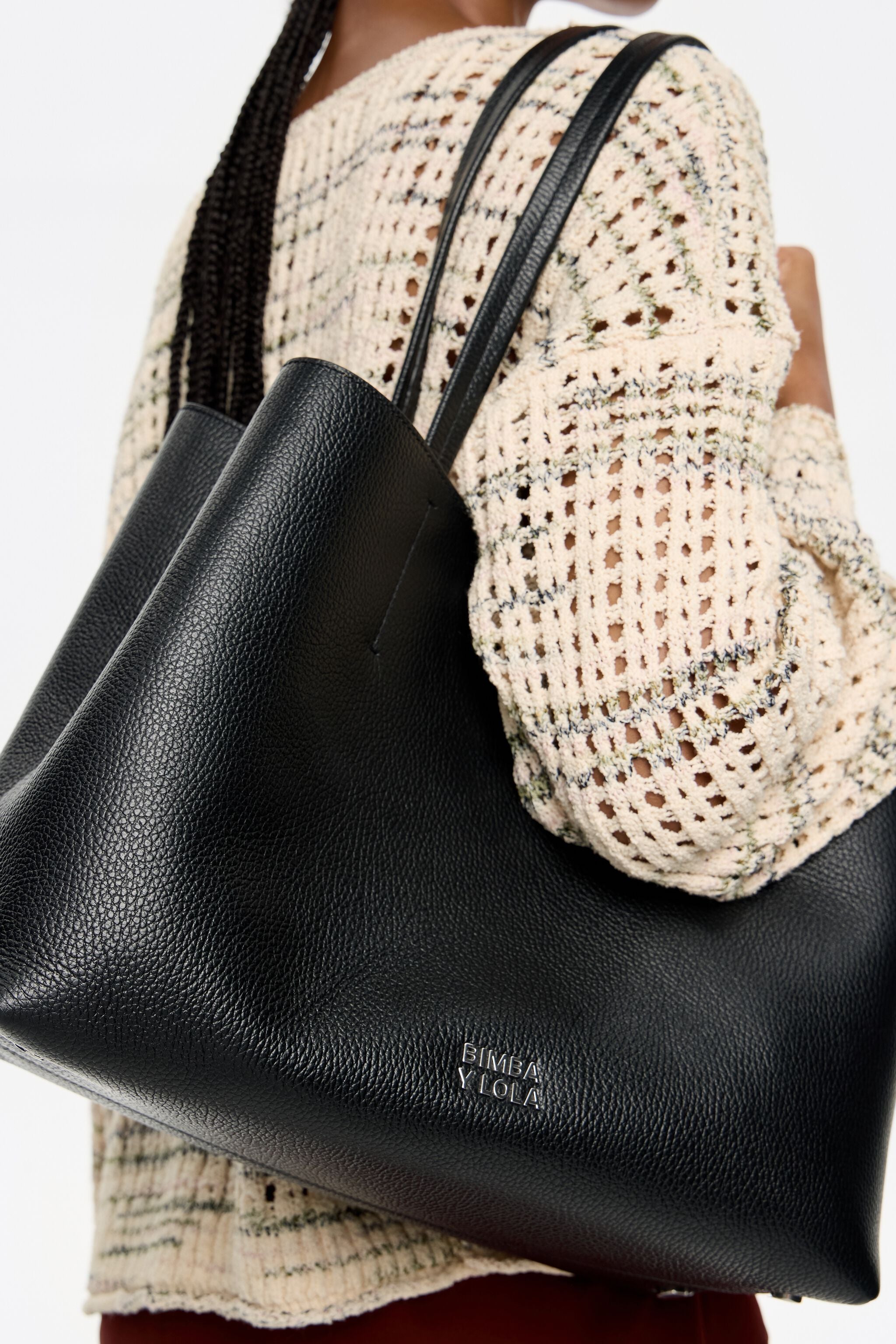 Large black leather Chihuahua shopper bag