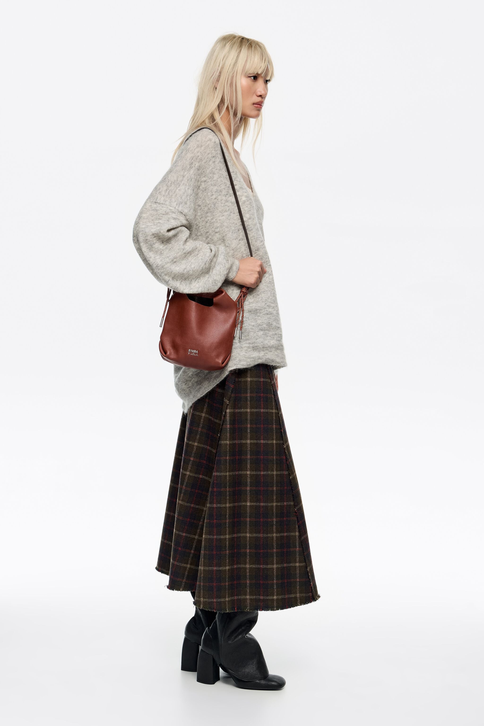Chestnut leather mini Paper bag
