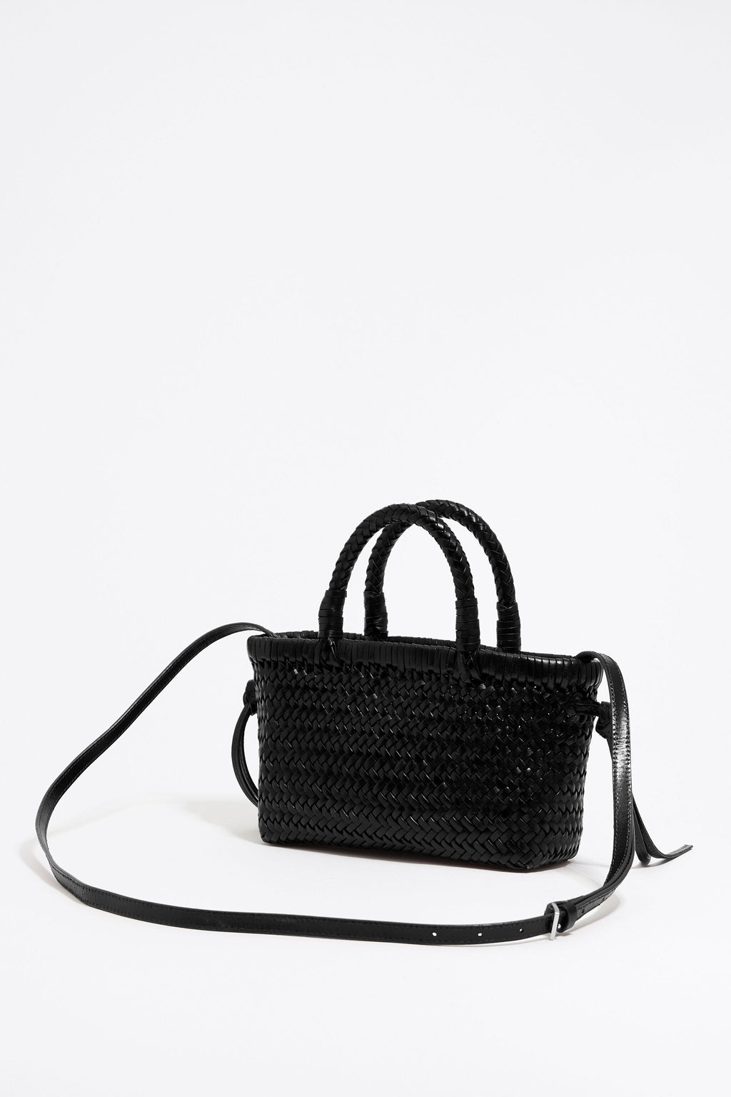 Mini black leather shopper bag