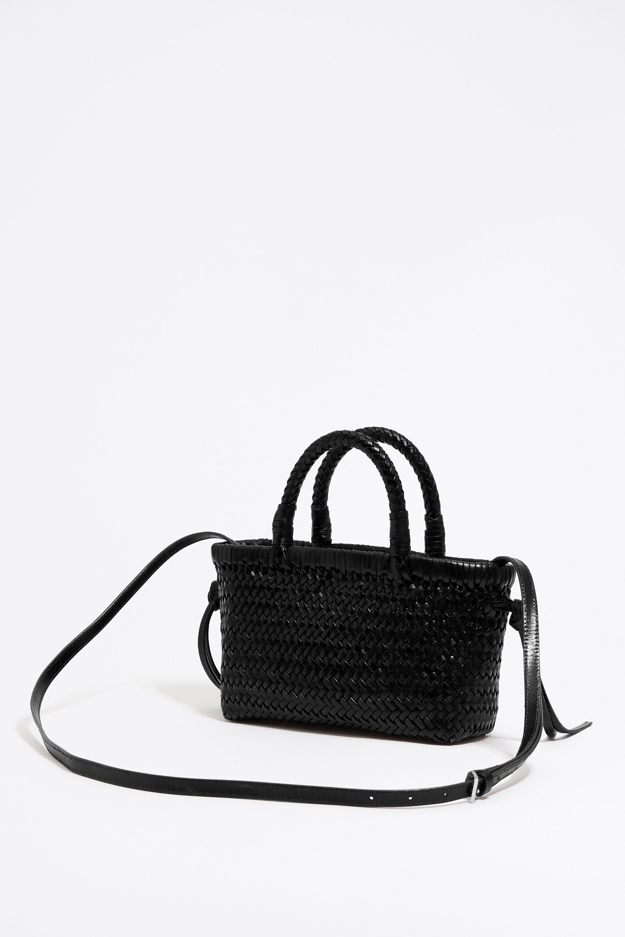 Mini black leather shopper bag