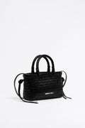 Mini black leather shopper bag