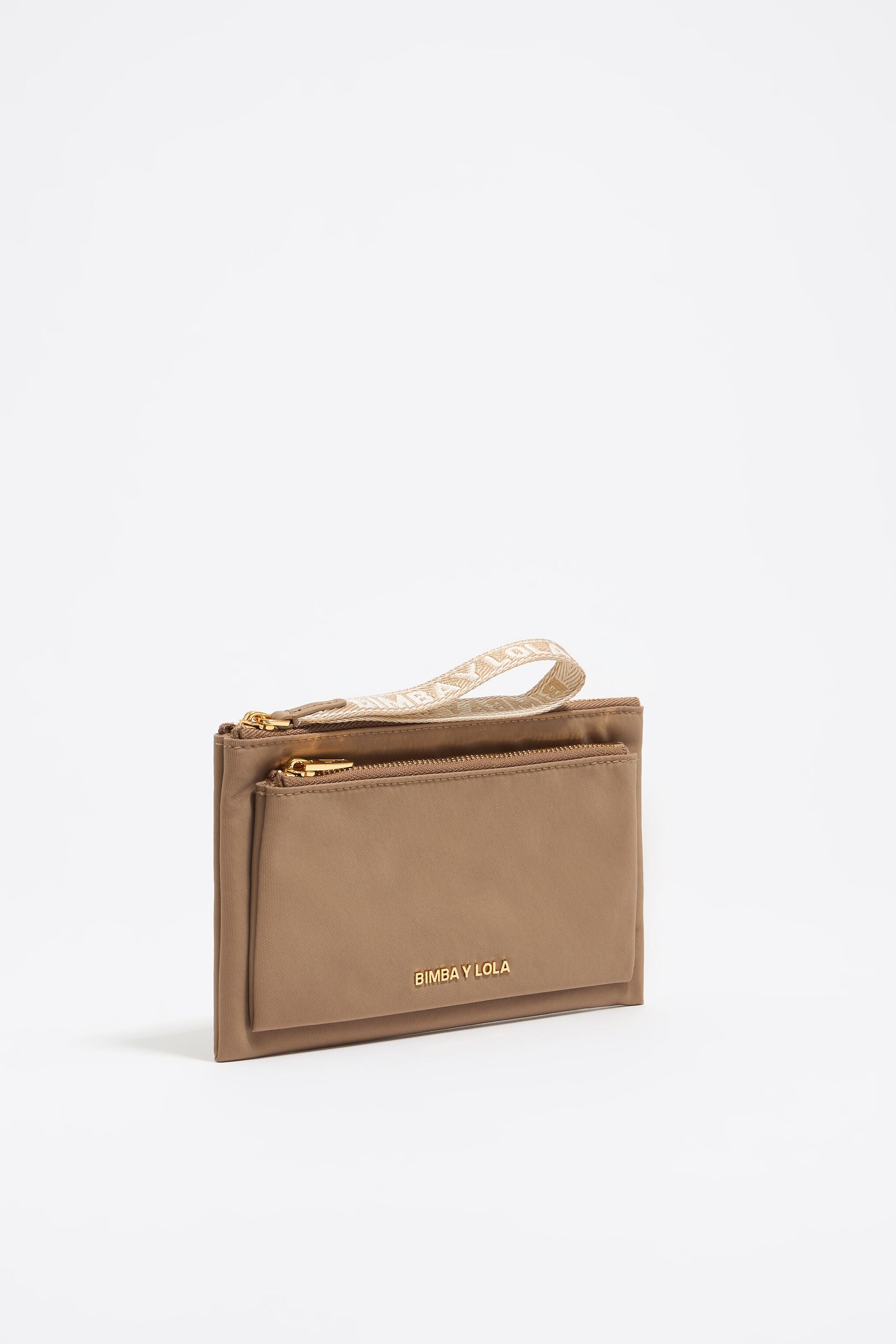Bark brown nylon double purse