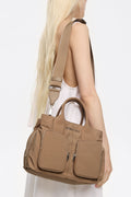 Large bark brown nylon Pocket handbag
