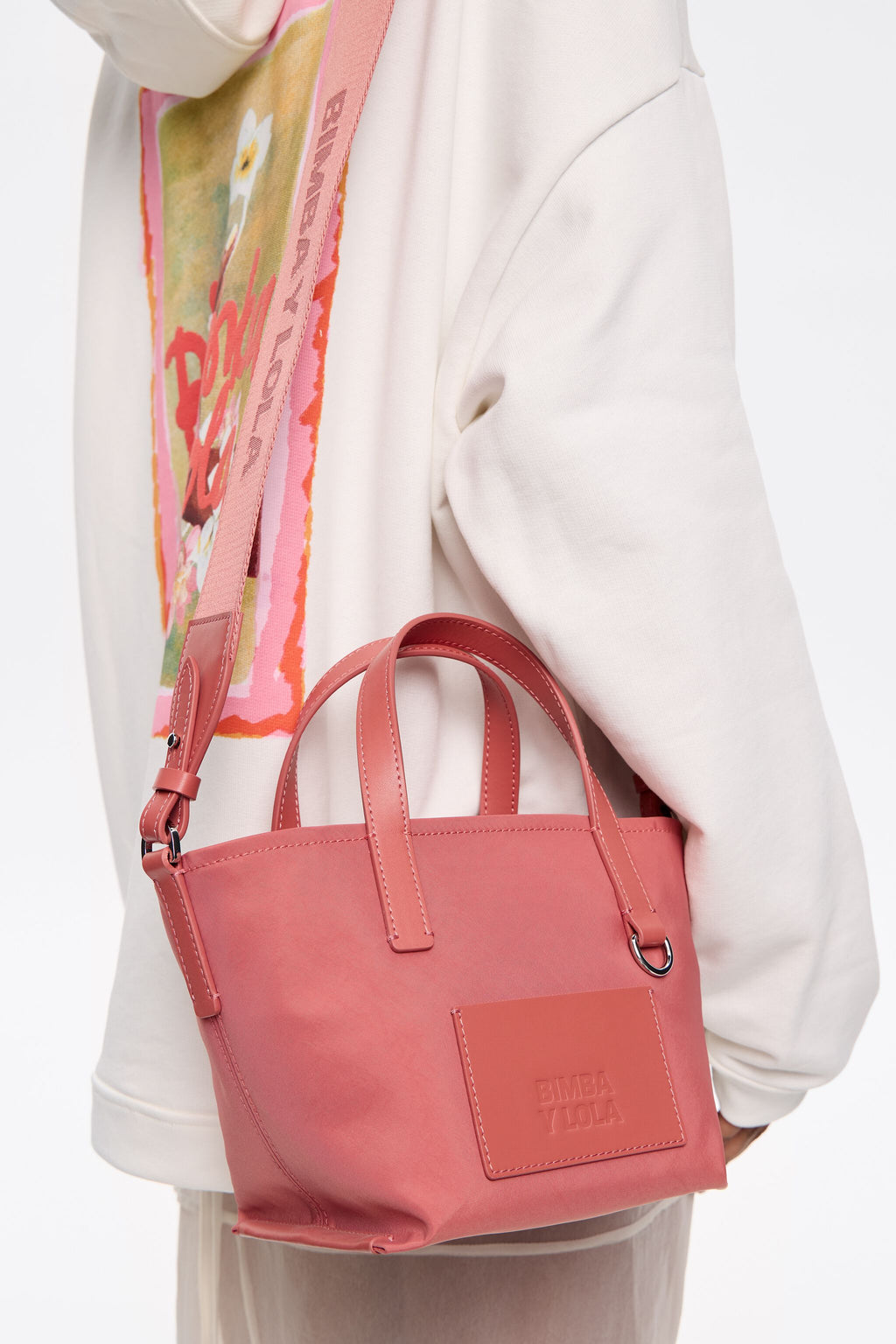 Mini pink nylon shopper bag