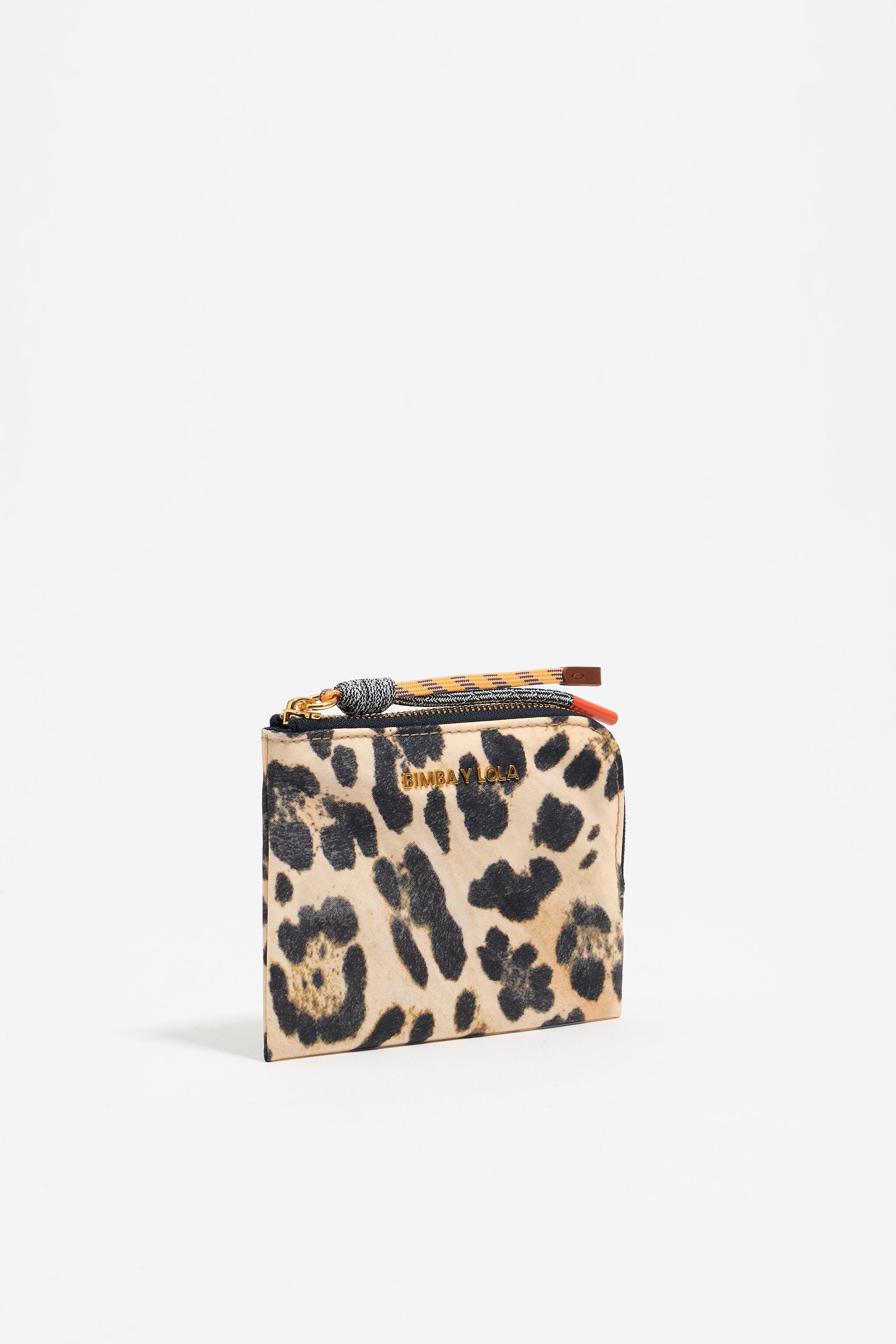 Beige Leopard print nylon coin purse
