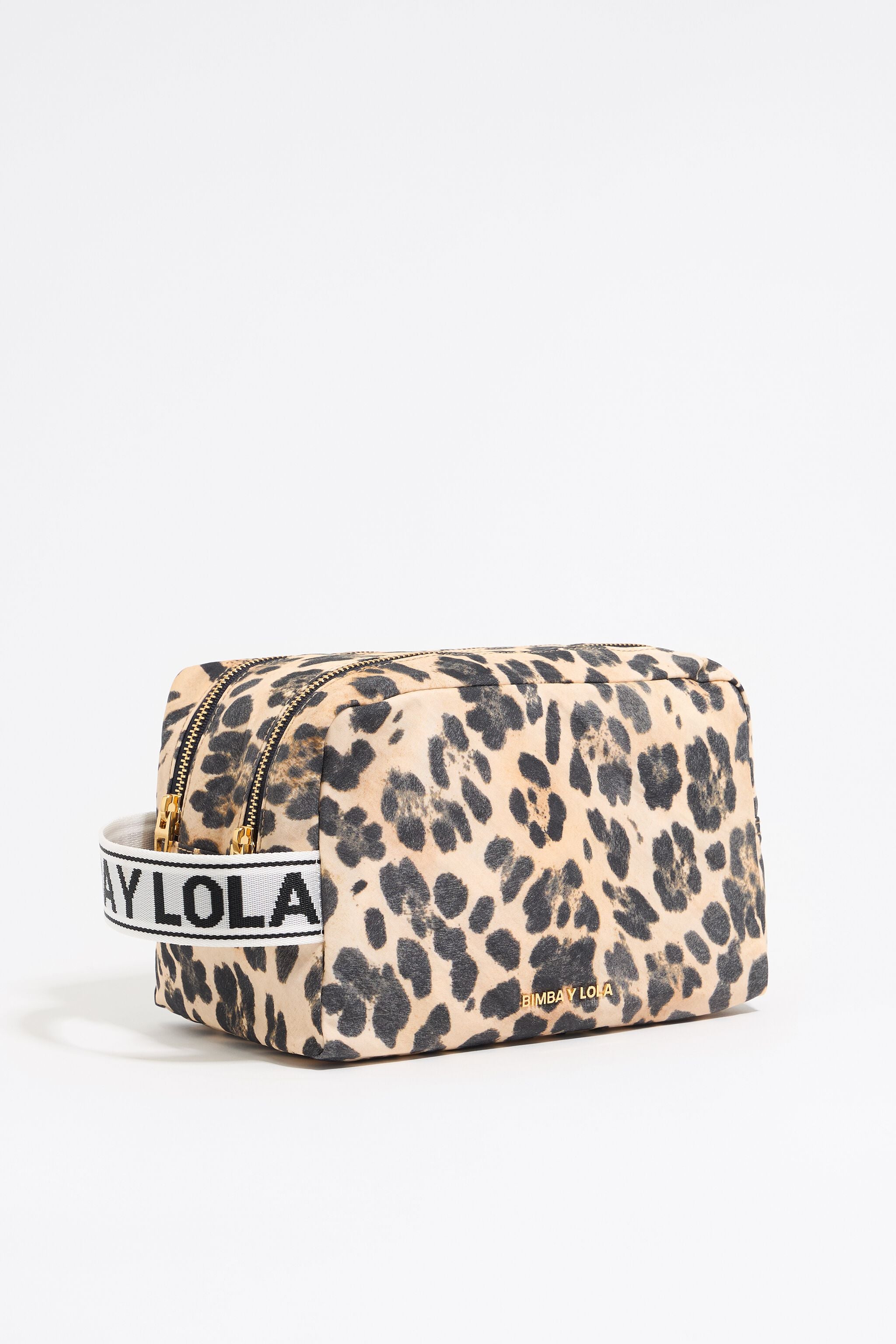 Large beige Leopard nylon make-up case