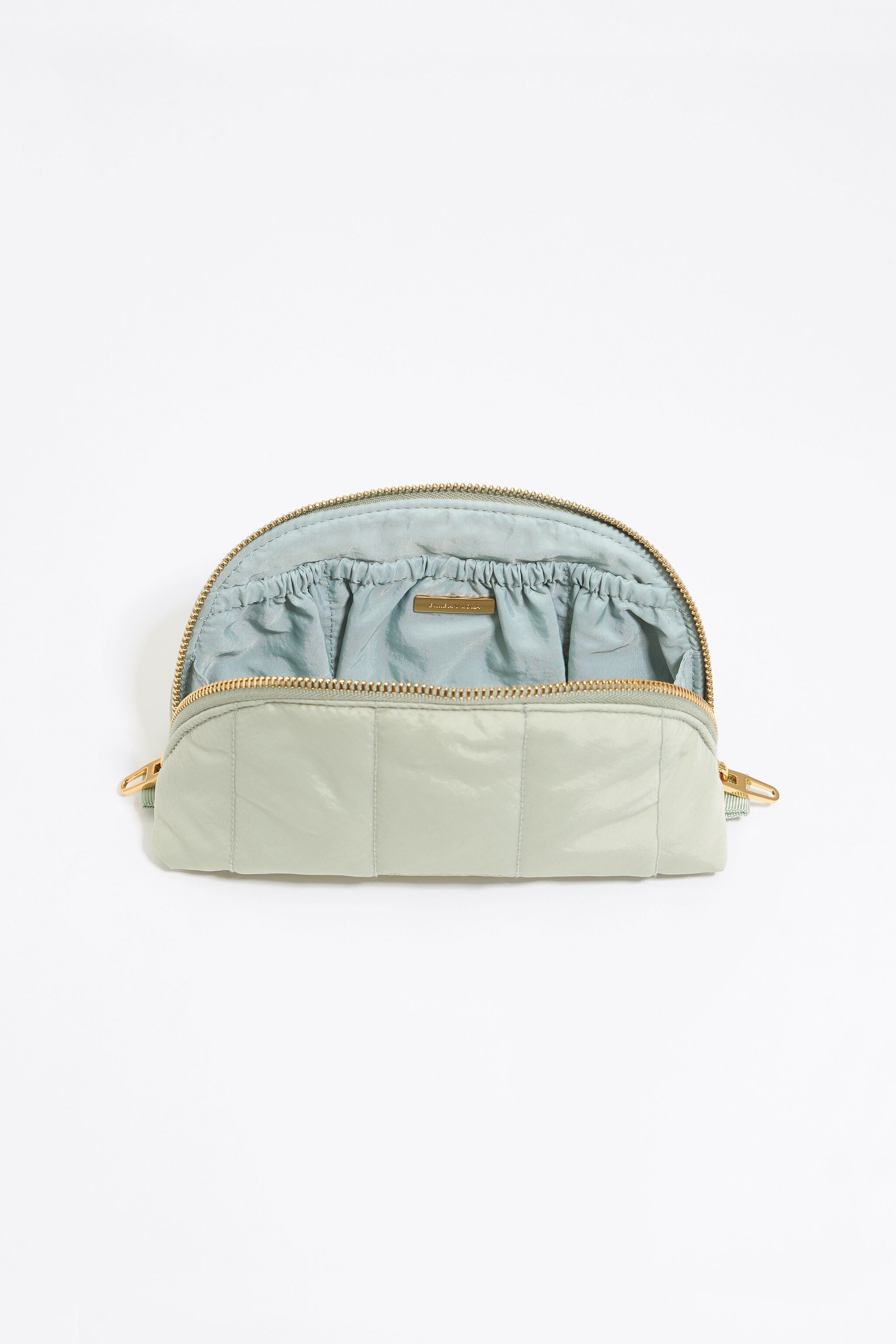 Medium aquamarine nylon half-moon make-up case