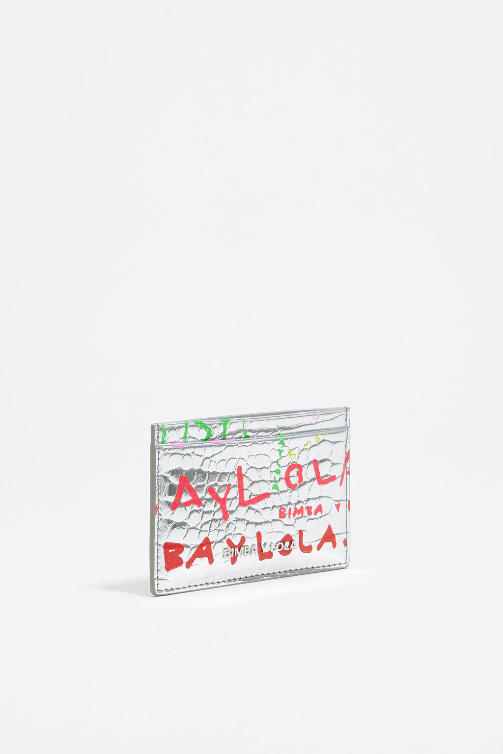 Silver mock croc BIMBAYLOLA.COM card holder