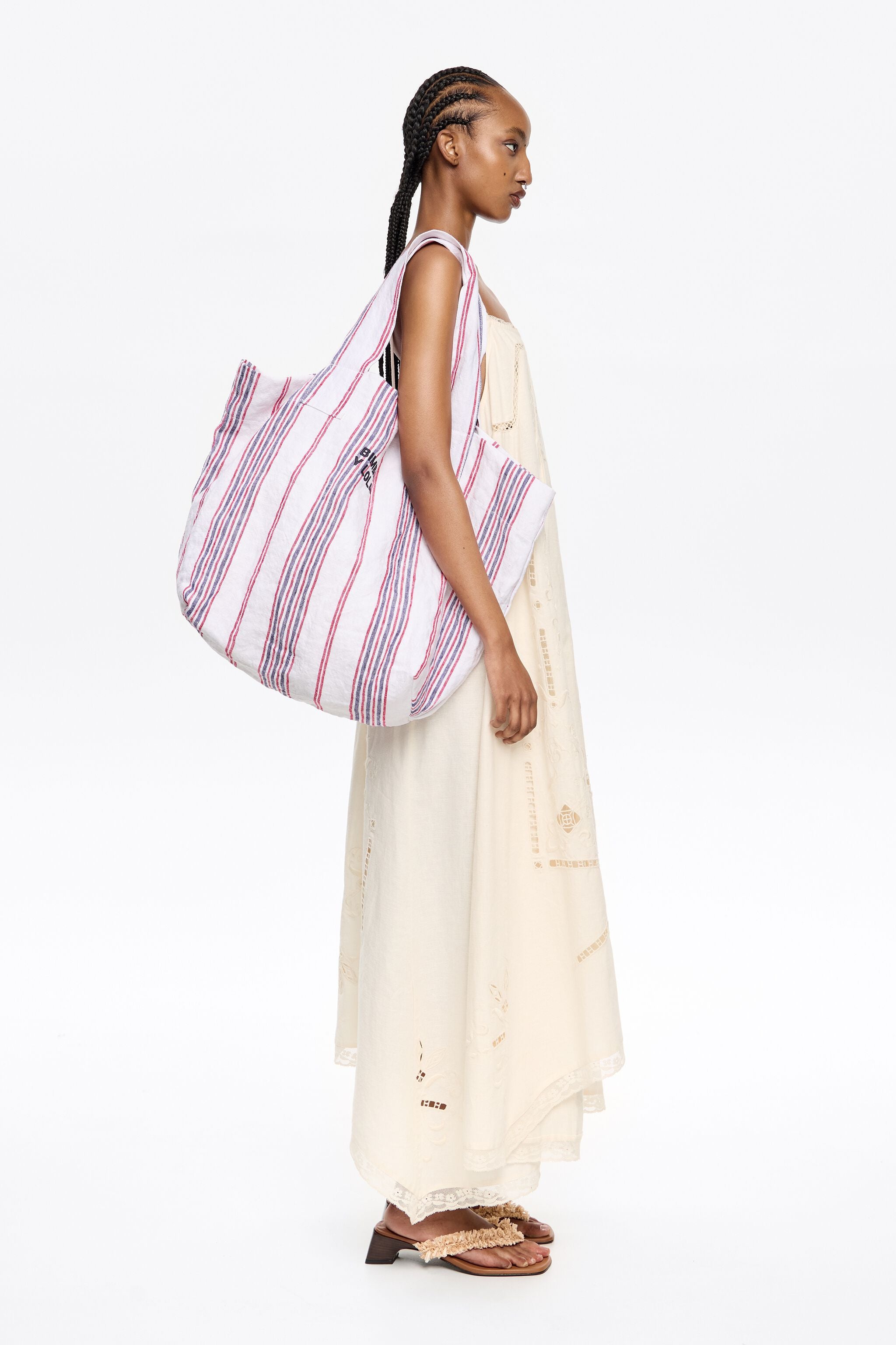 Strawberry linen maxi shopper bag