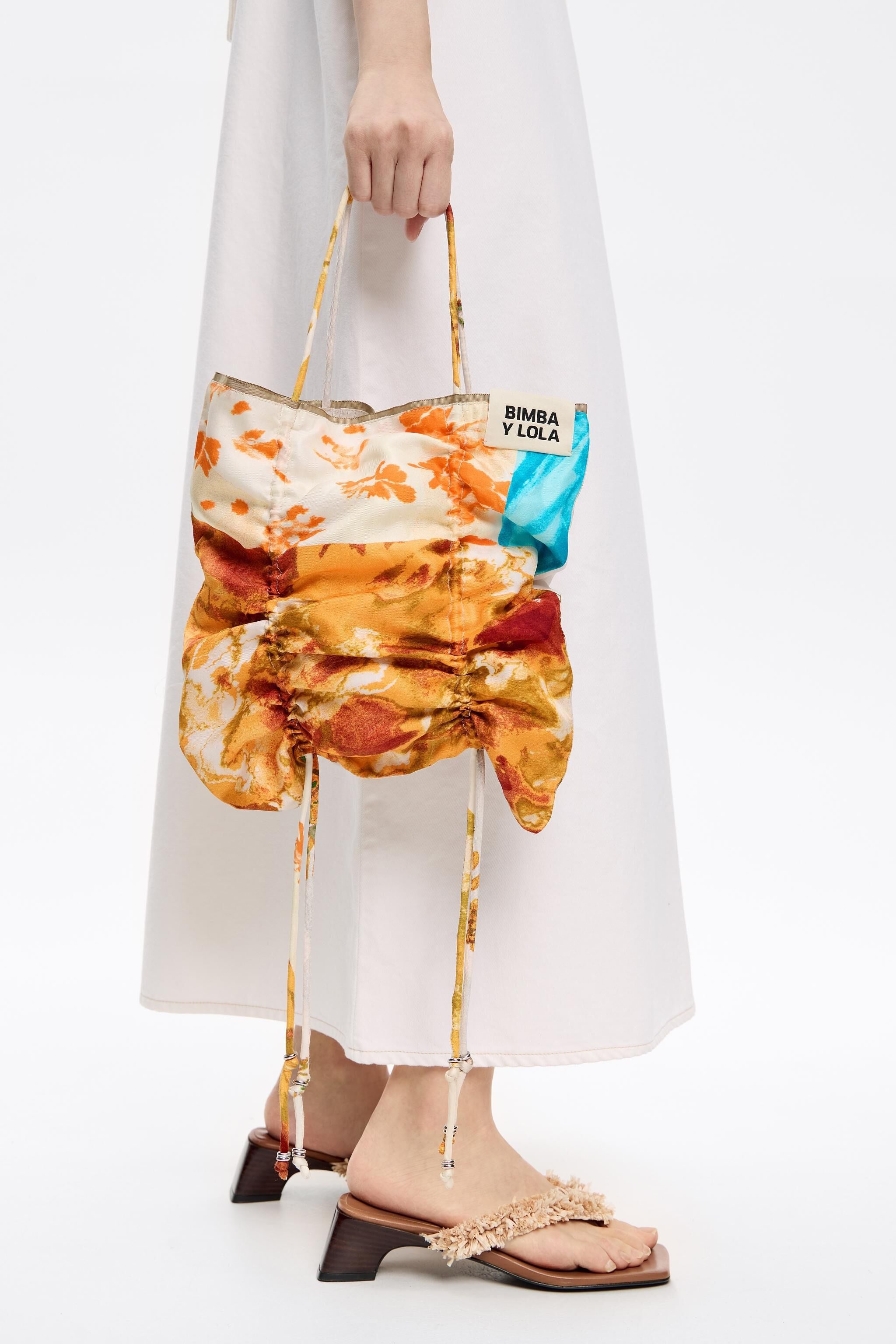 Orange patchwork silk handbag