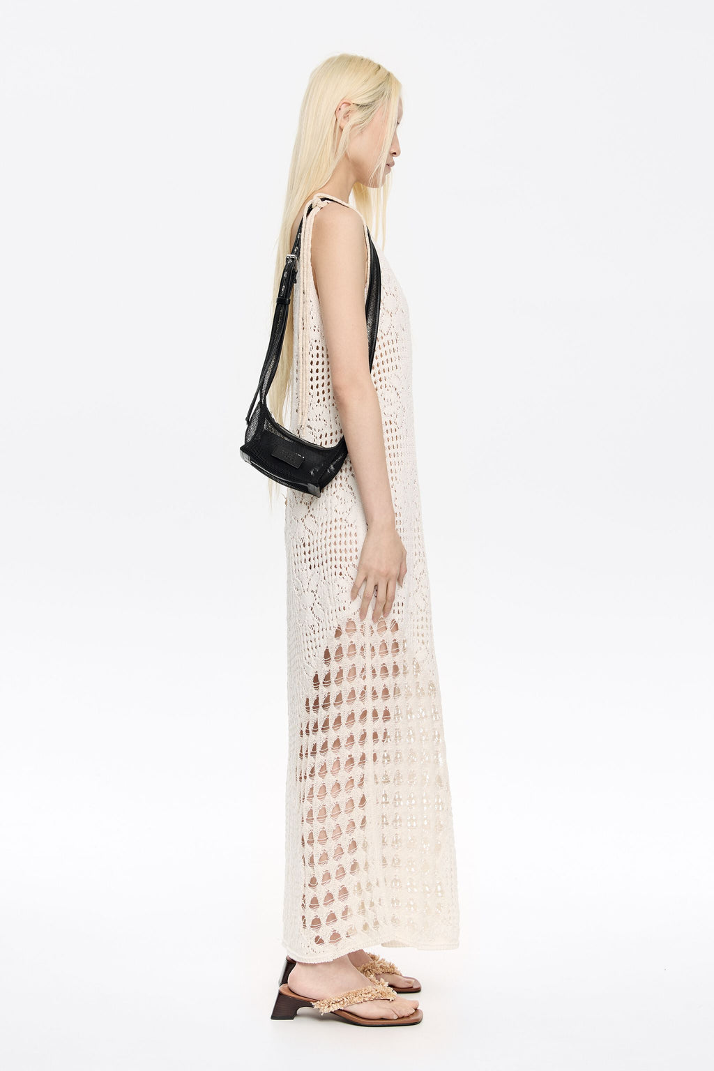 Black mesh crossbody mini bag