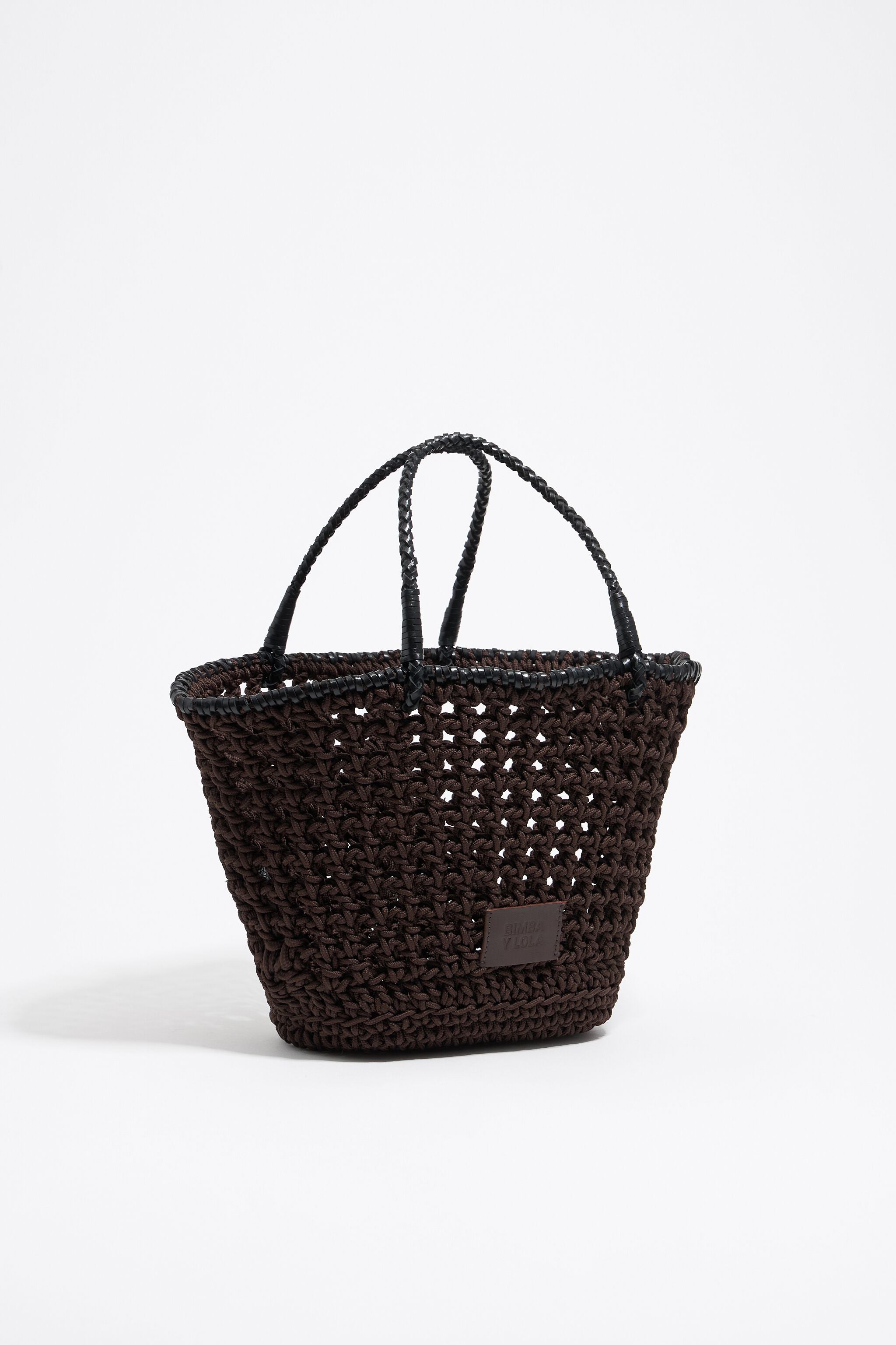 Dark brown plaited leather handbag