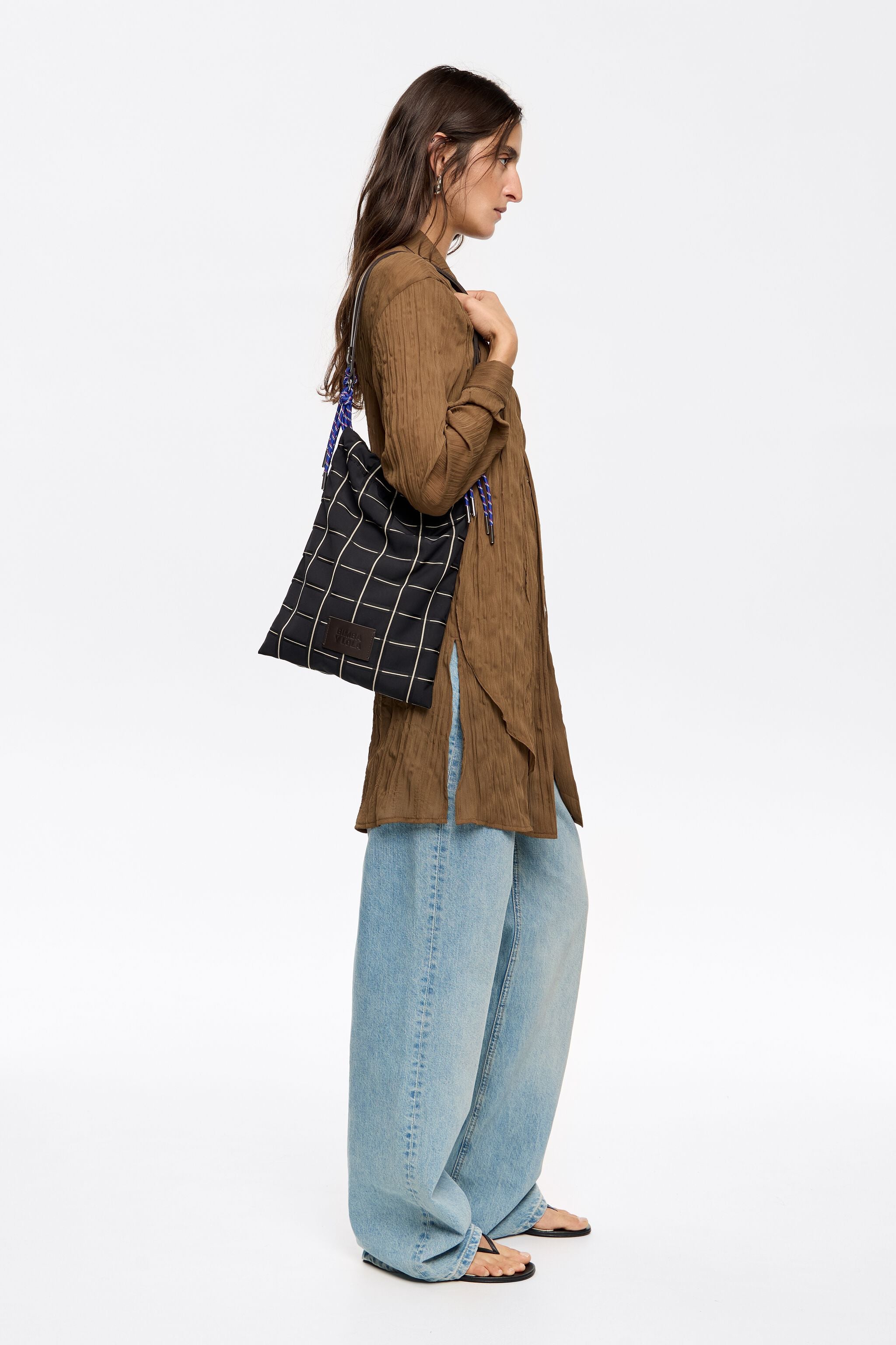Black checked tote bag