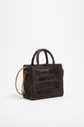 Small chocolate raffia shopper bag