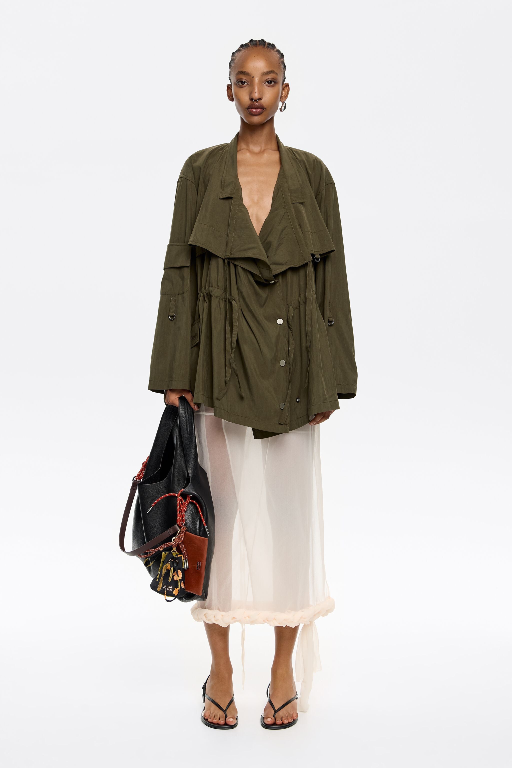 Dark khaki fluid double-breasted jacket