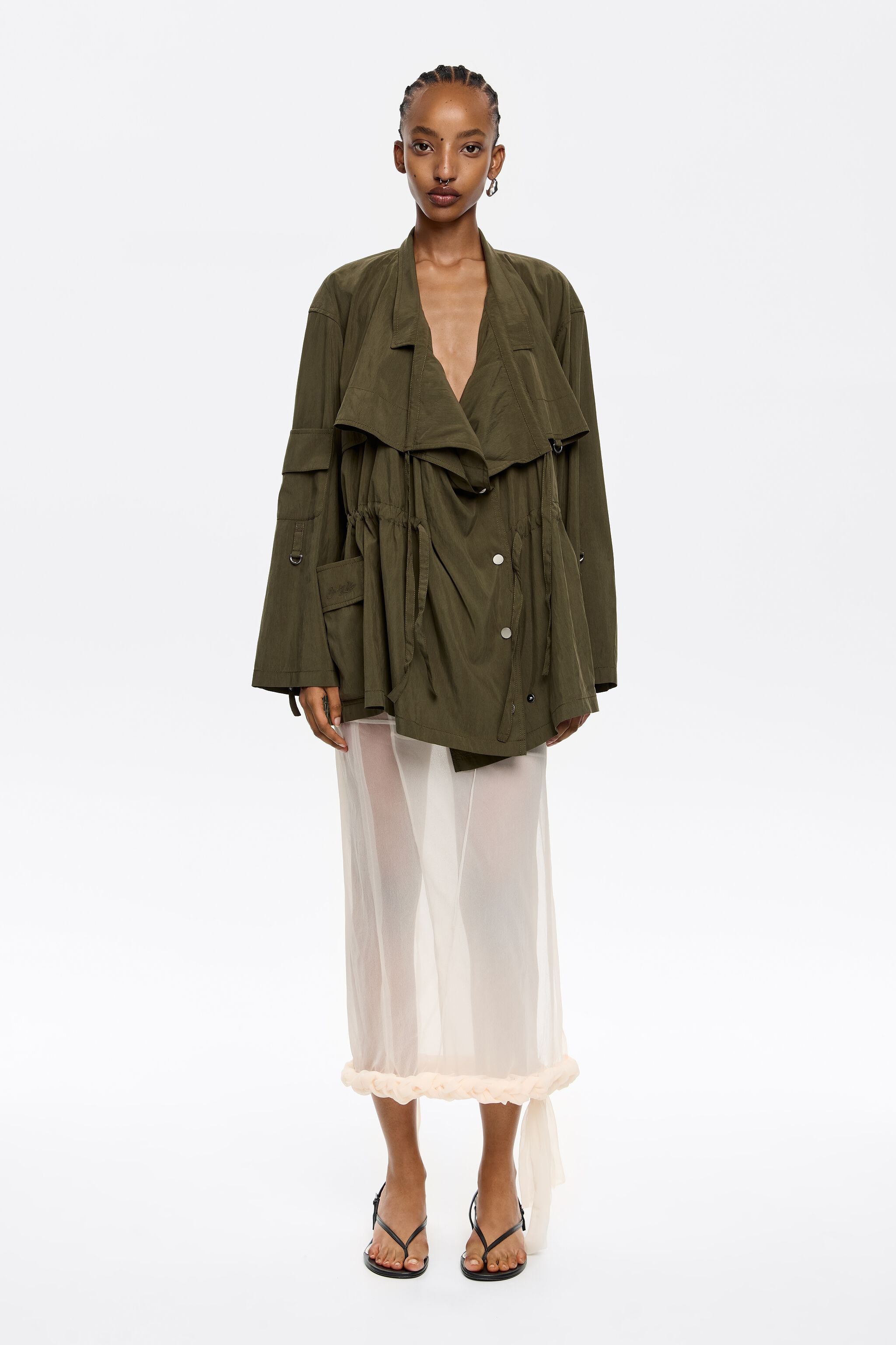 Dark khaki fluid double-breasted jacket