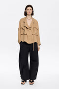 Camel fluid double-breasted jacket