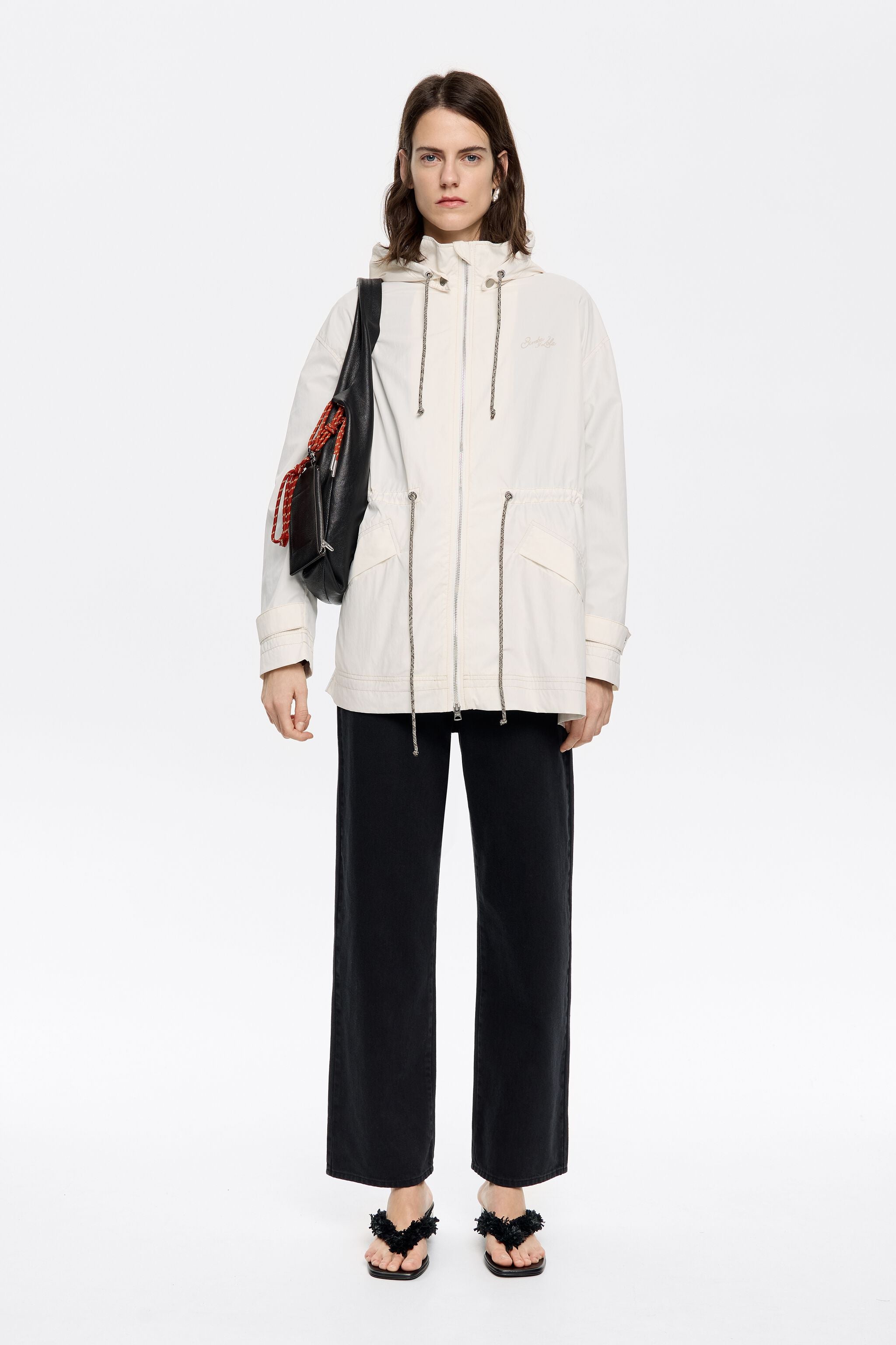 Ivory drawstring waist trench