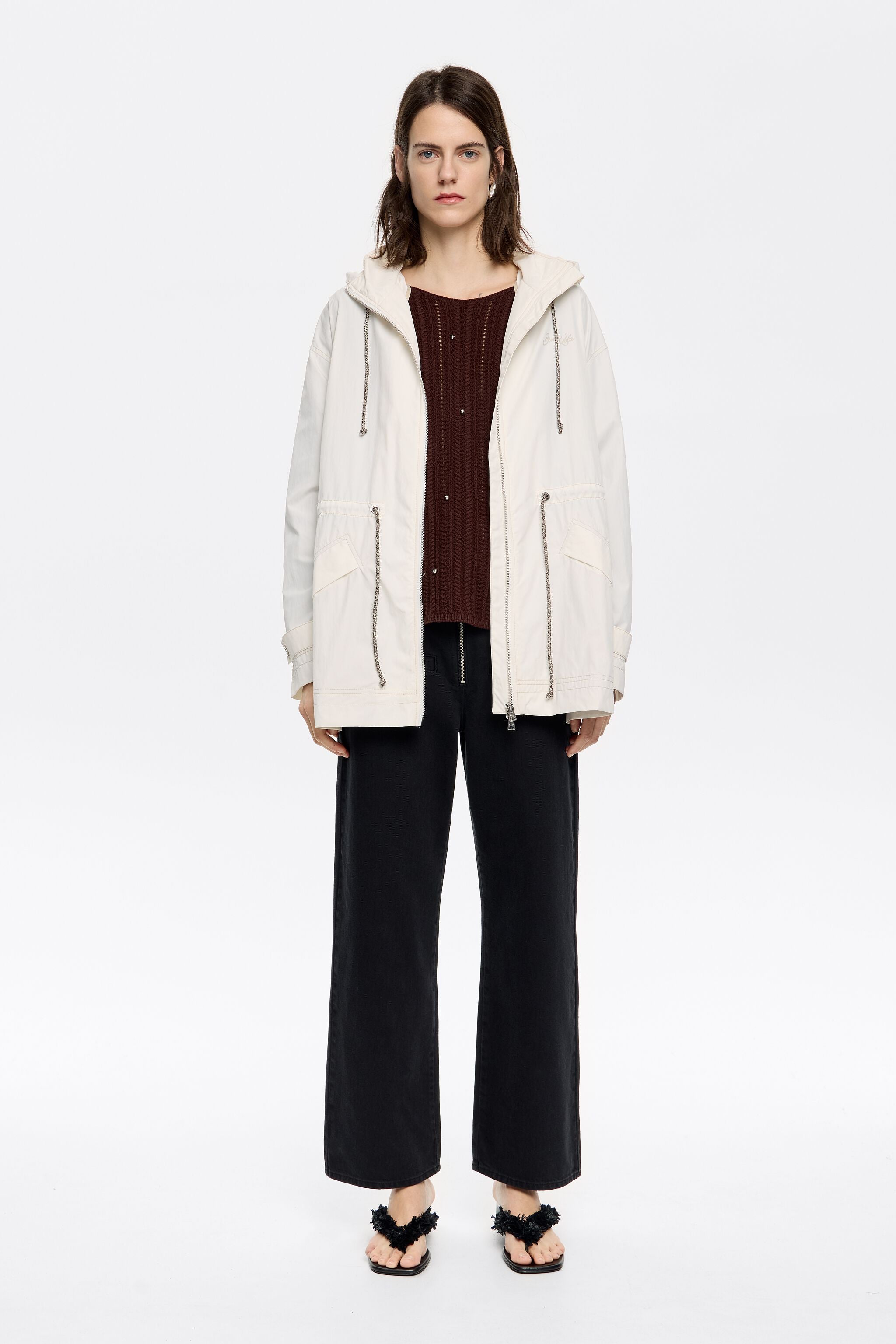 Ivory drawstring waist trench