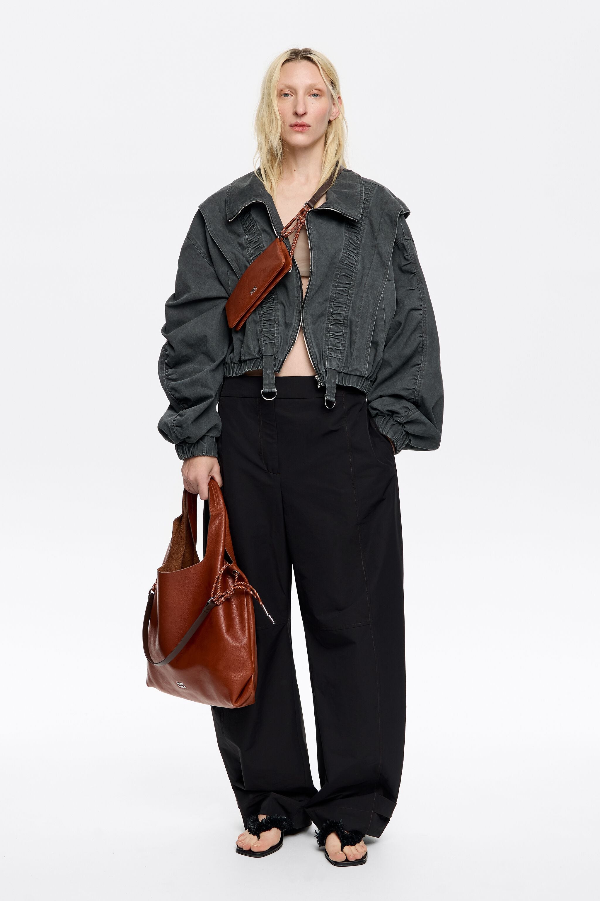 Black oversize ruched jacket