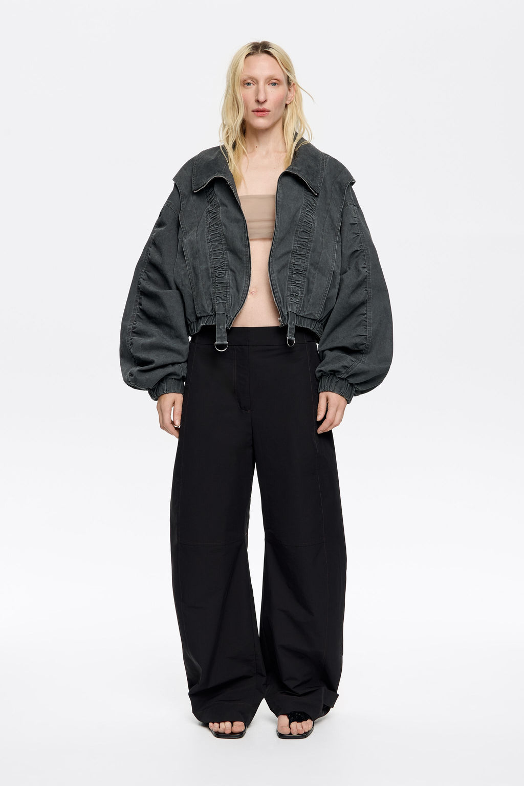 Black oversize ruched jacket