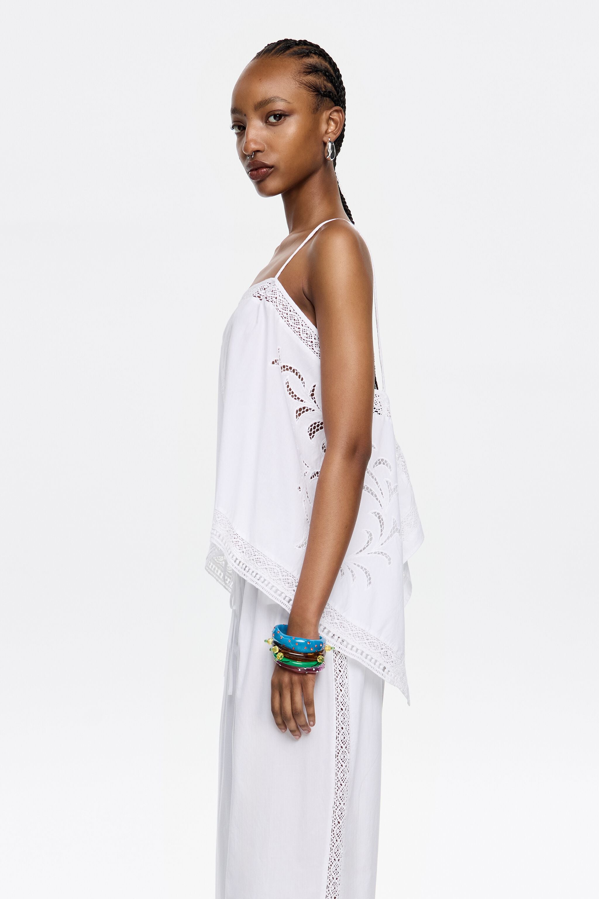White embroidered vest top