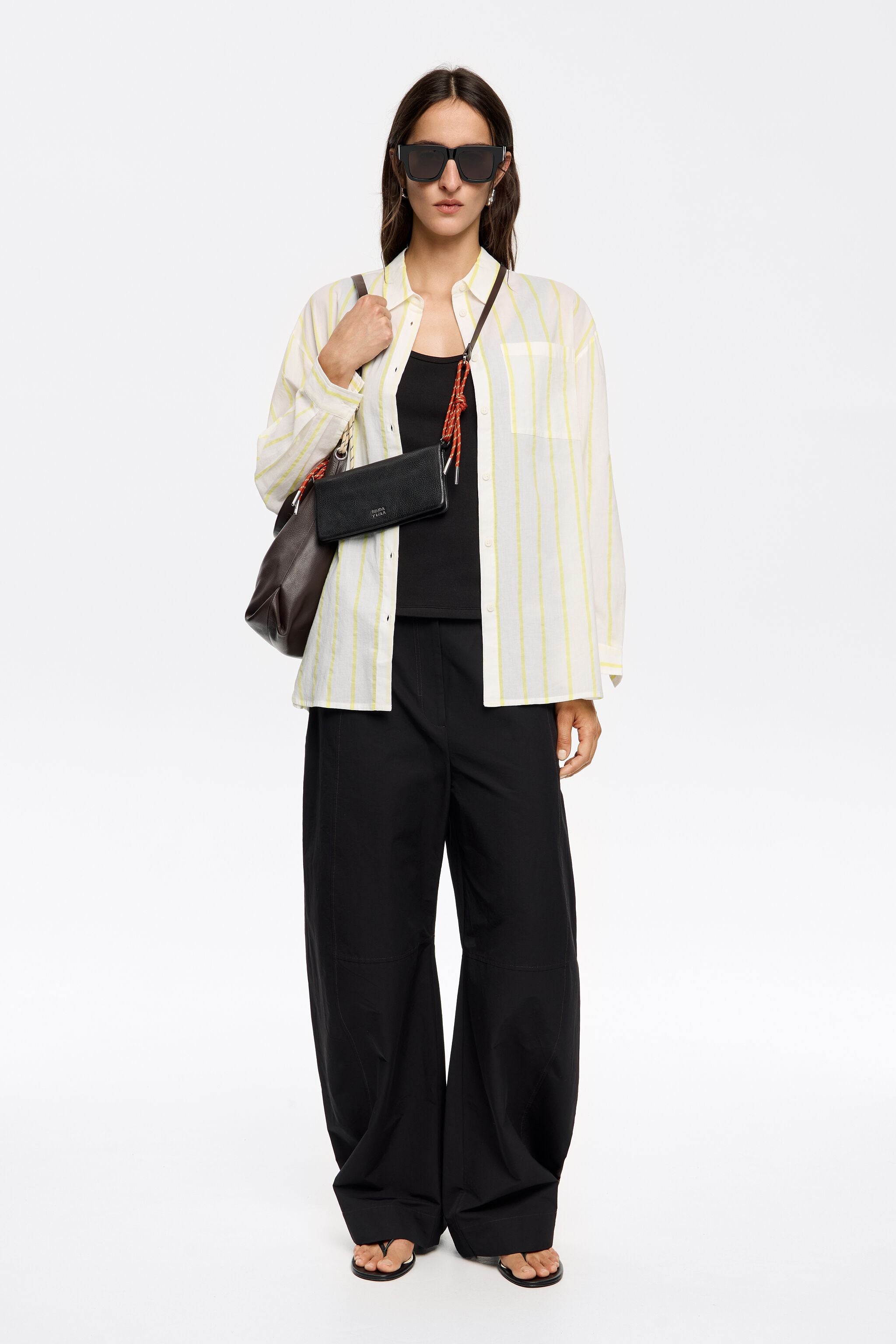 Yellow striped shirt with back knot