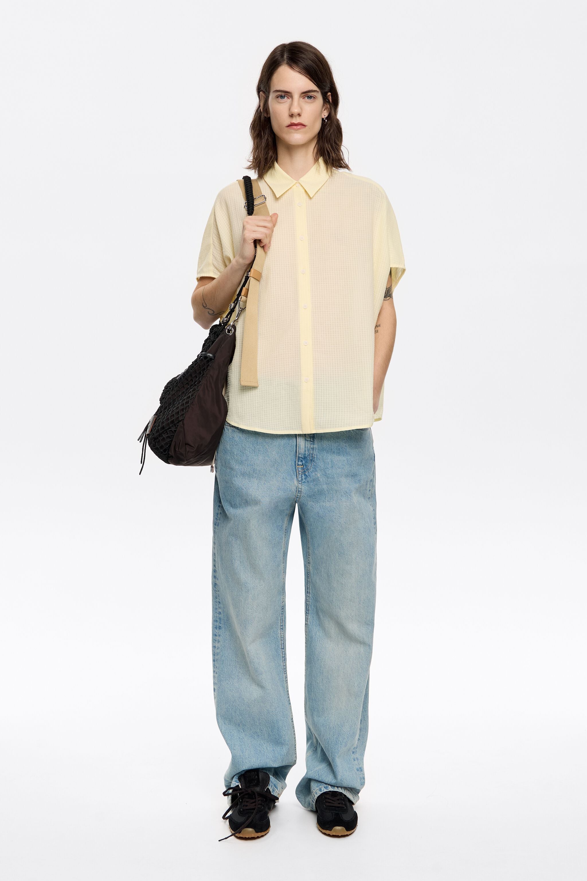 Yellow textured cape shirt