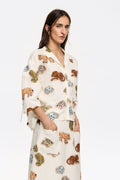 Brown Jungle Community linen boxy shirt