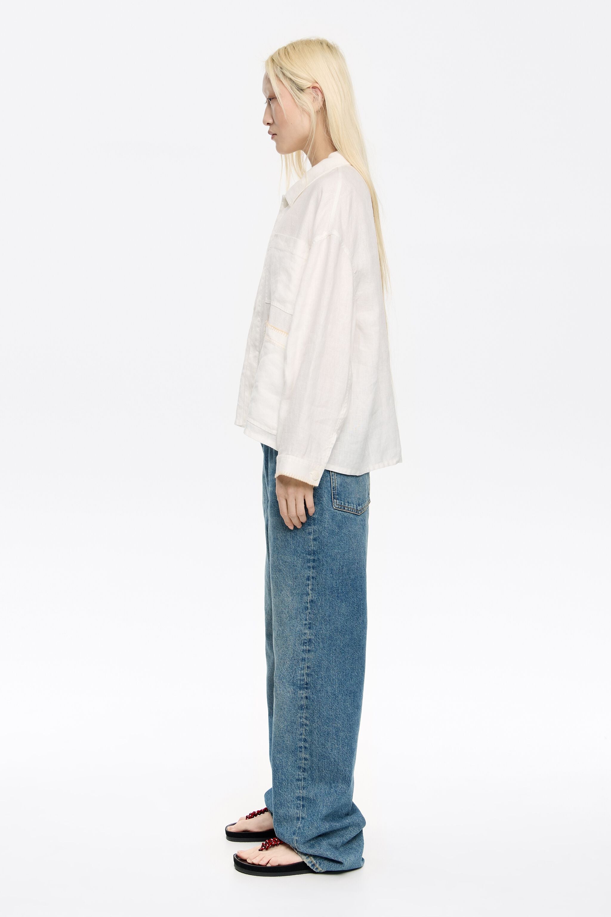 Ivory linen jacket with stitching