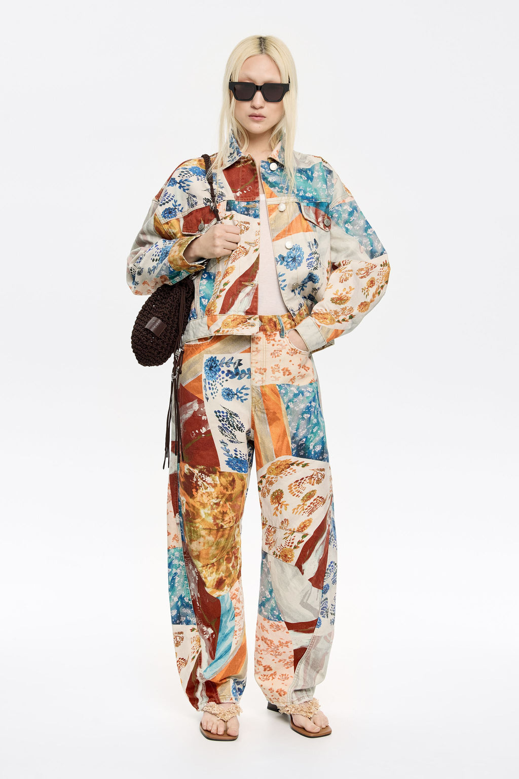 Oversize orange Patchwork denim jacket