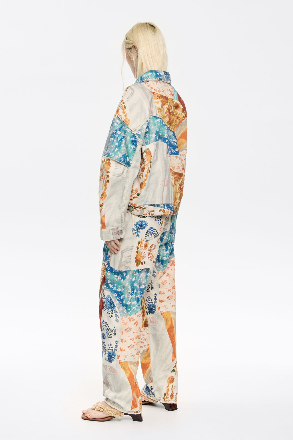 Oversize orange Patchwork denim jacket