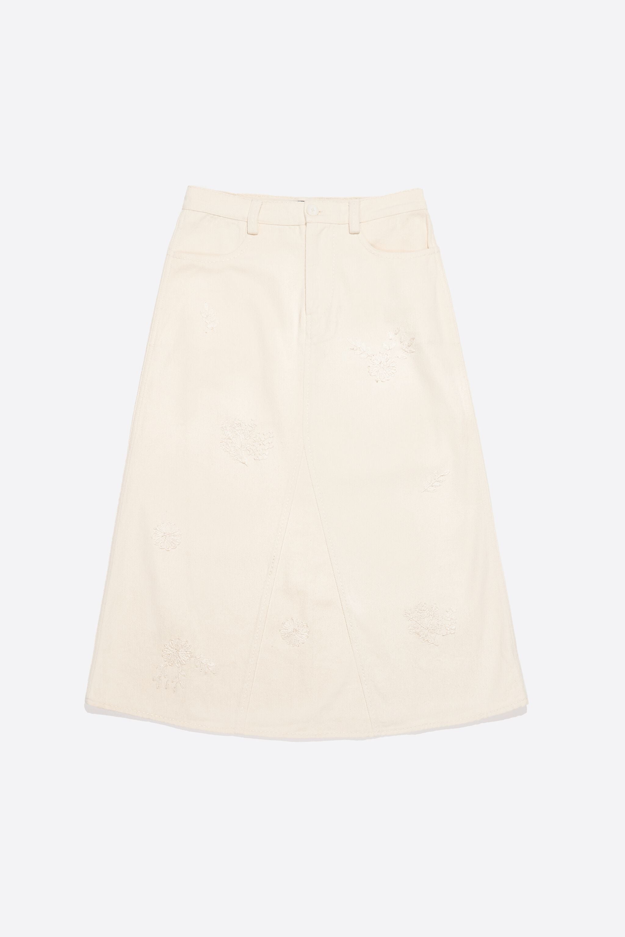 Cream A-line skirt with embroidery