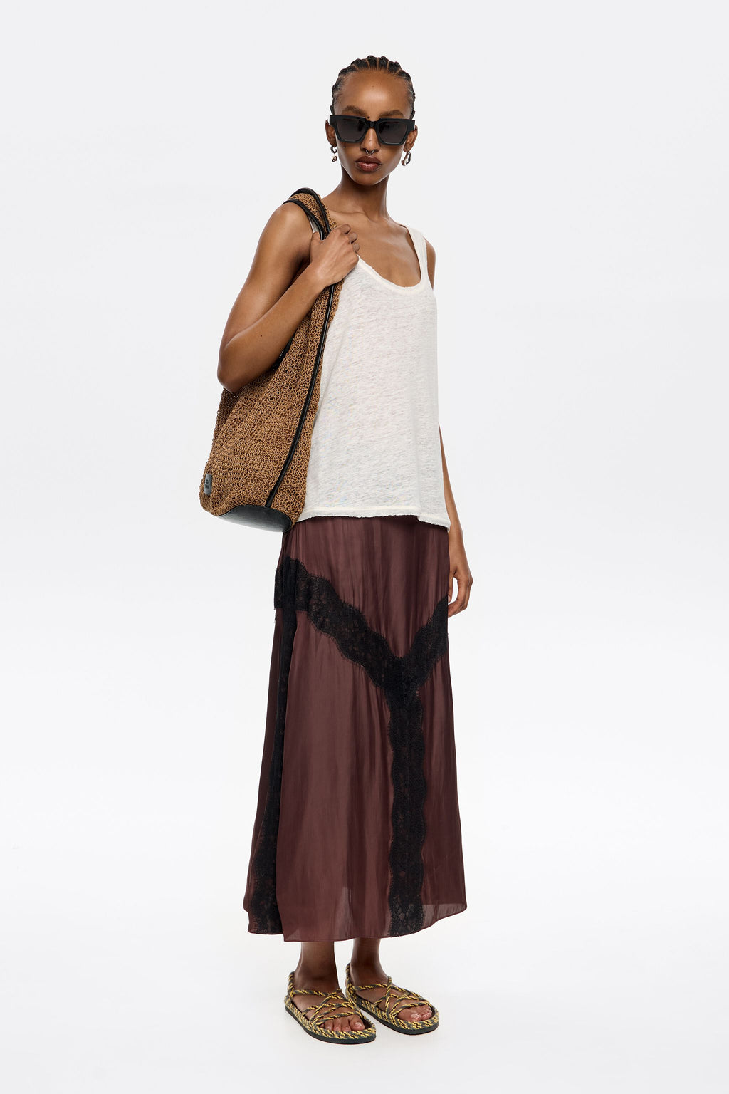 Dark brown A-line lace skirt