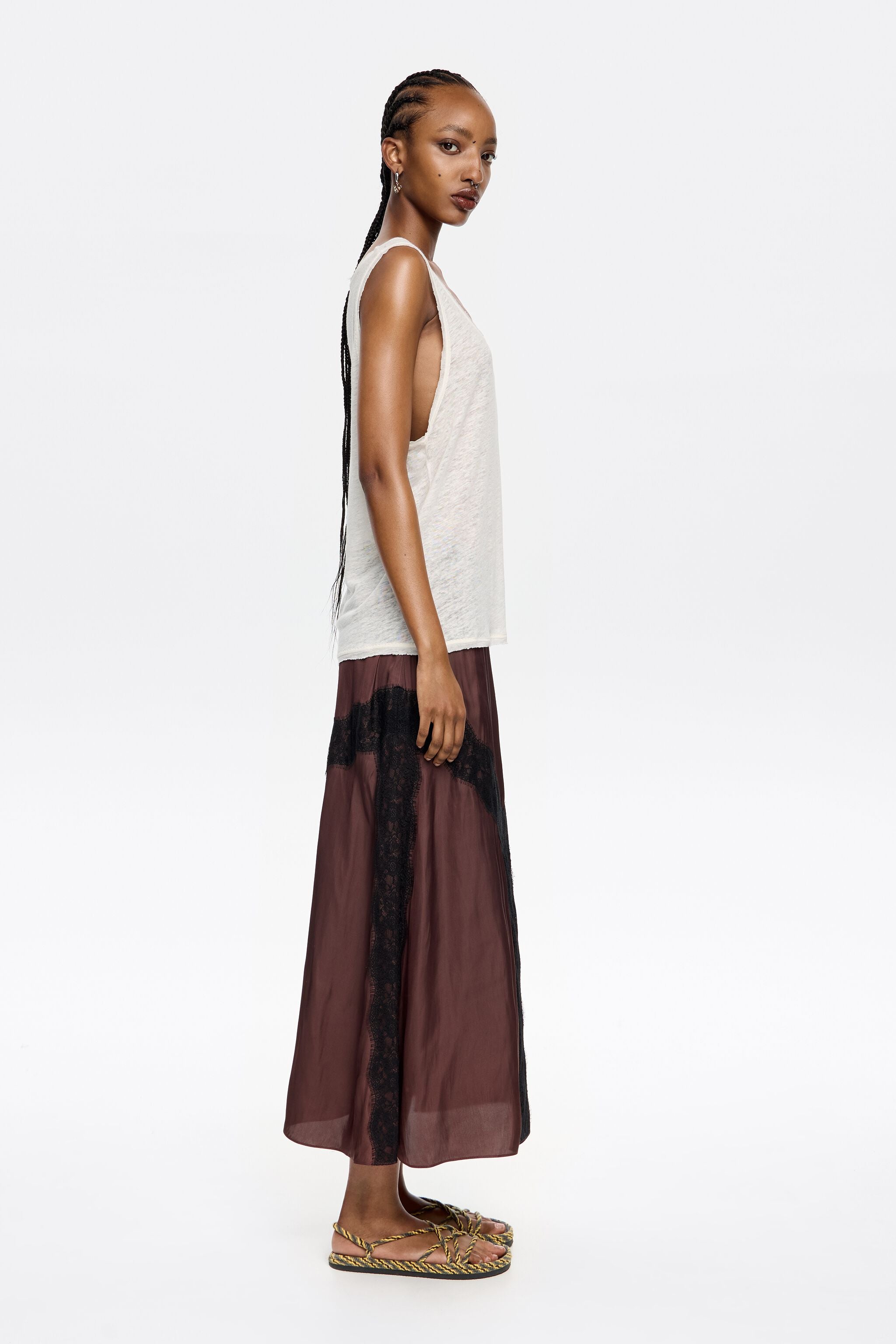 Dark brown A-line lace skirt