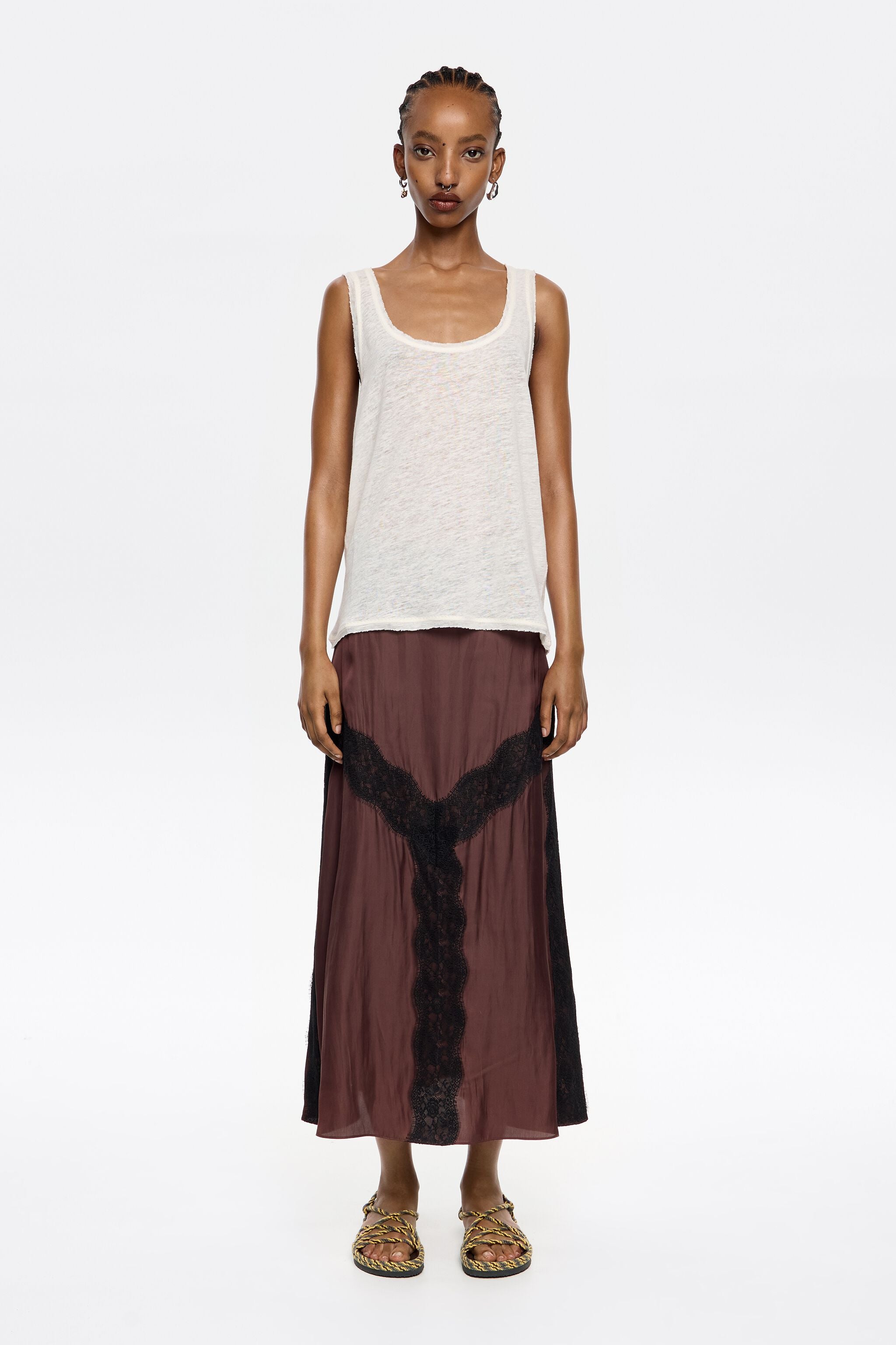 Dark brown A-line lace skirt