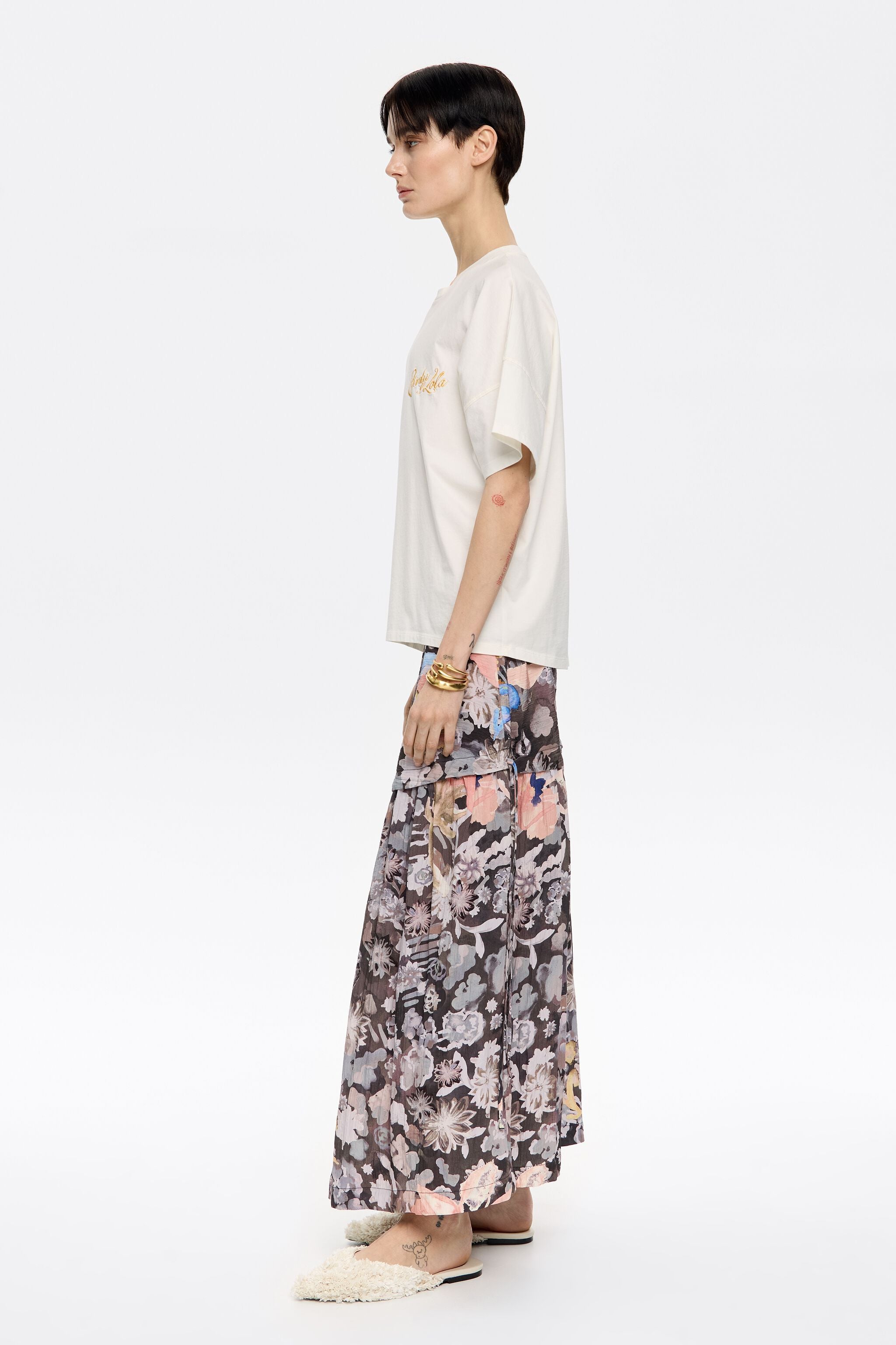 Khaki Gazania adjustable A-line skirt