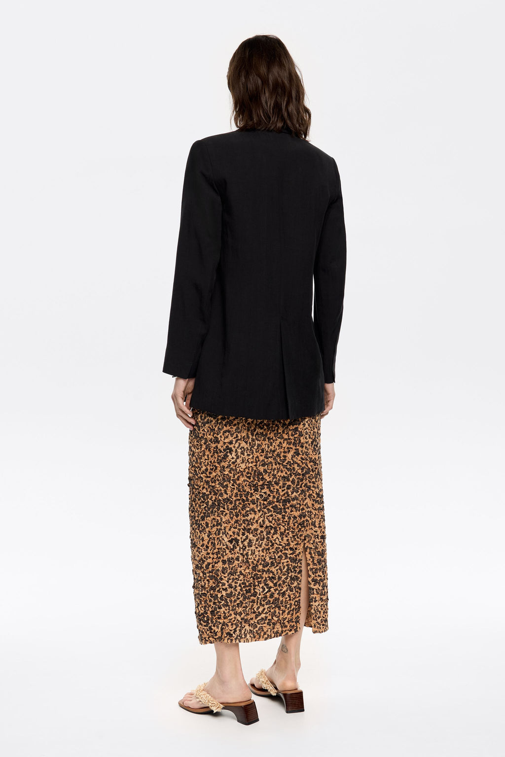 Beige Leopard straight gathered skirt