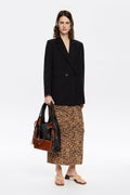 Beige Leopard straight gathered skirt