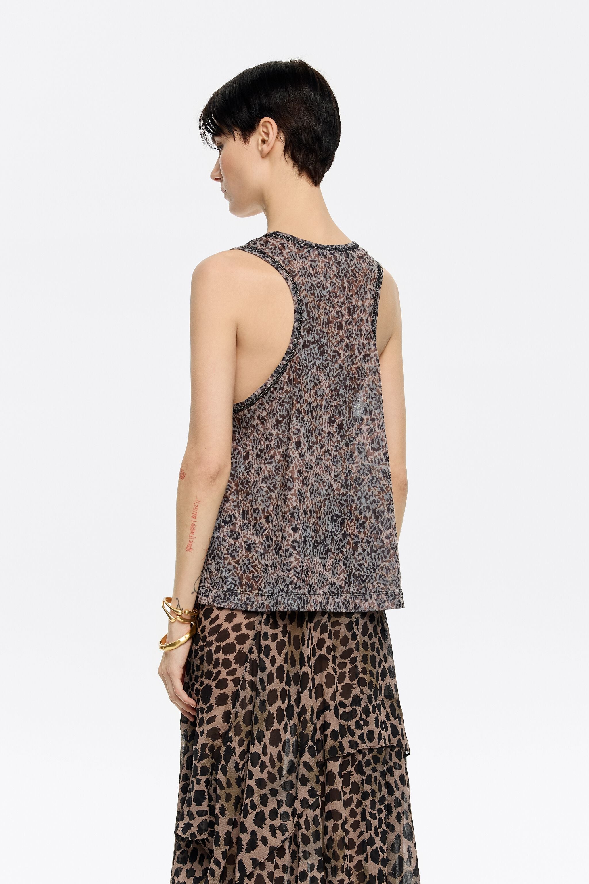 Khaki Cheetah asymmetric fluid skirt
