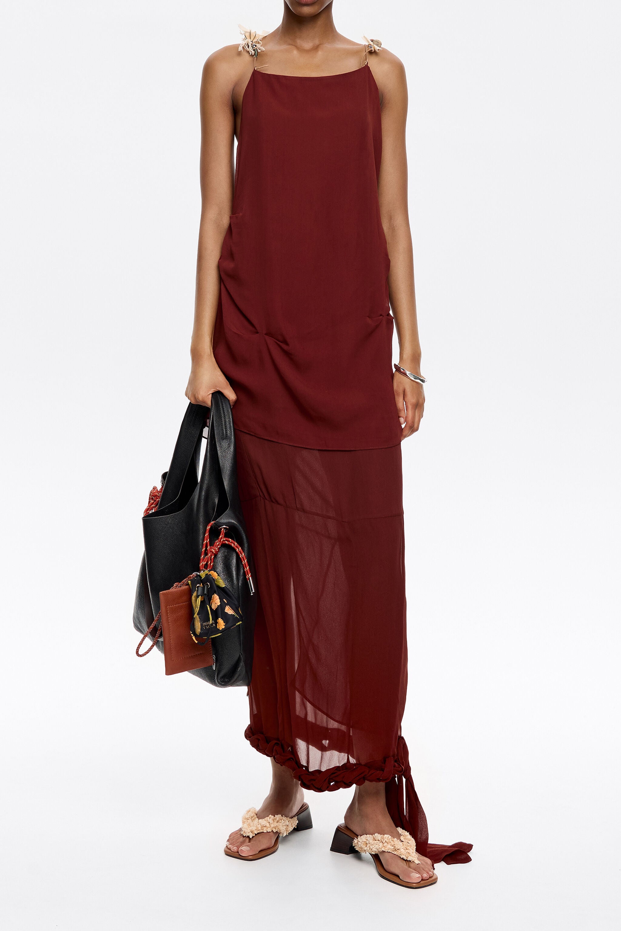 Brown viscose wrap midi skirt