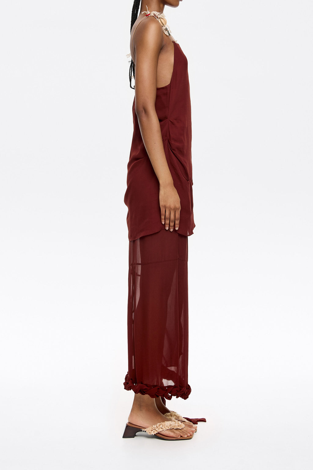 Brown viscose wrap midi skirt