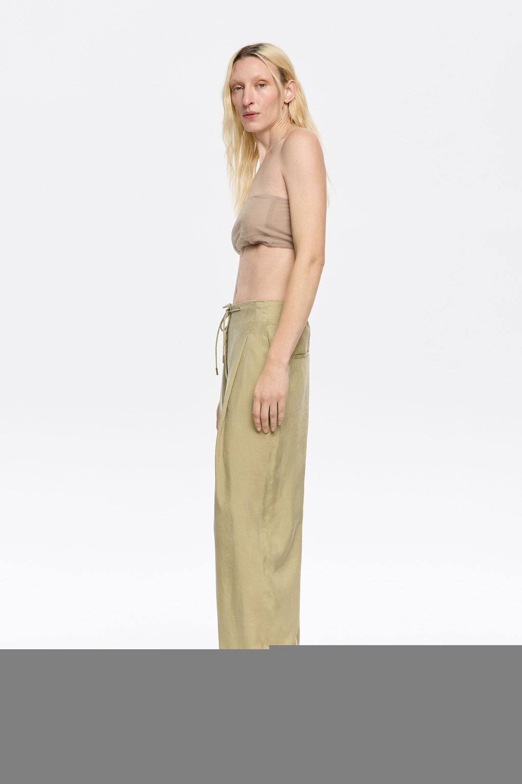 Light khaki fluid darted trousers