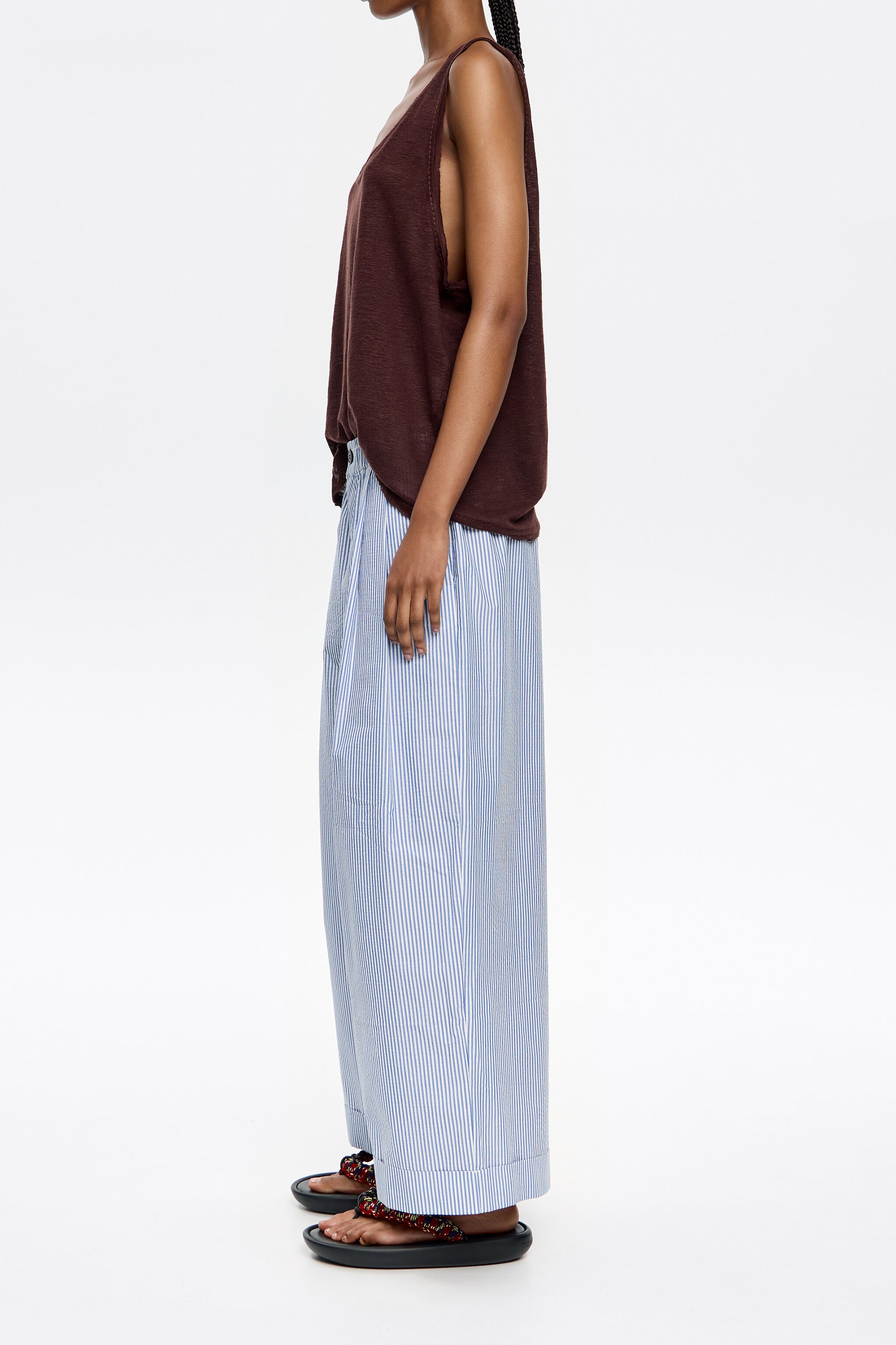 Blue striped darted trousers