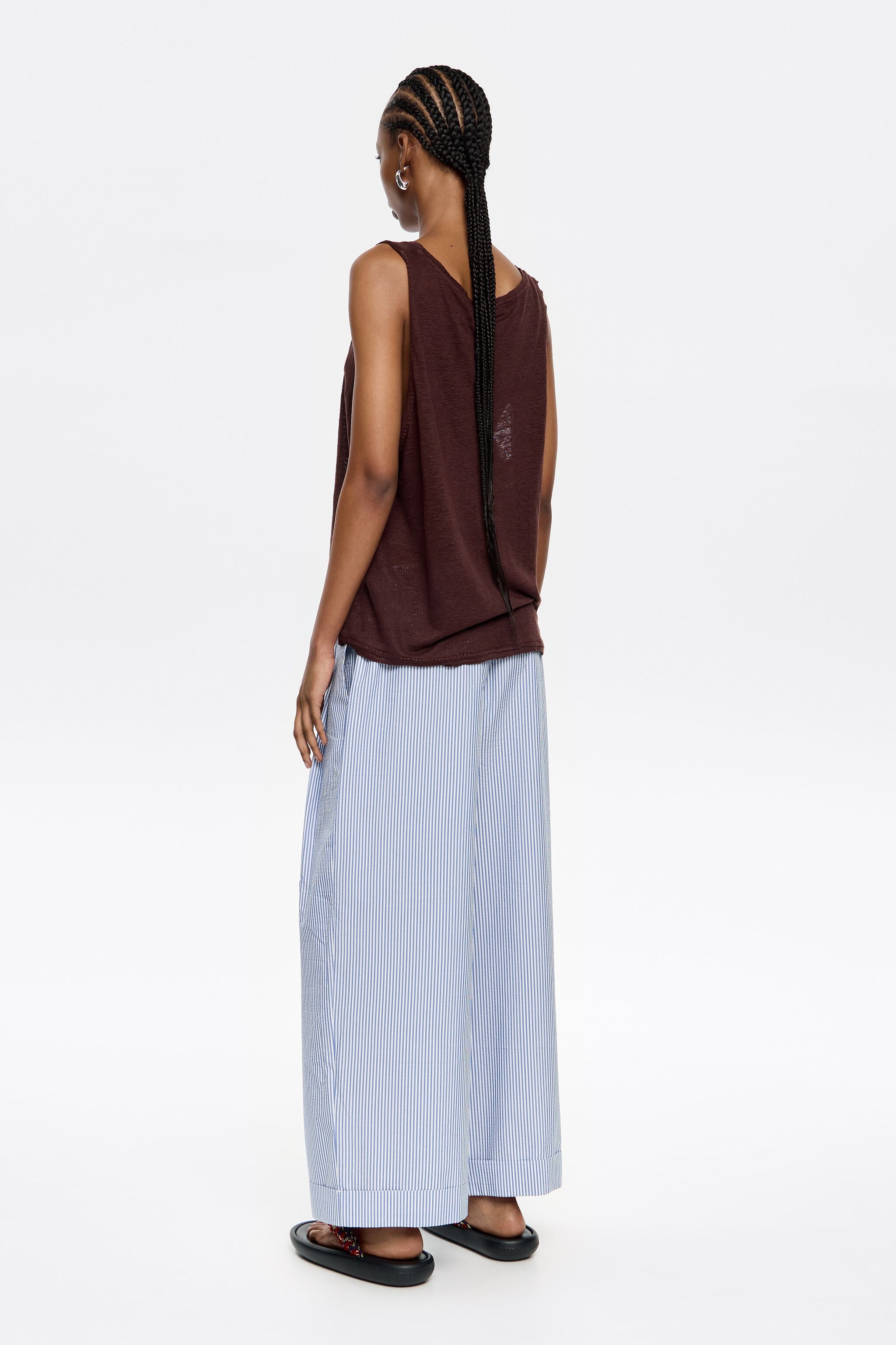 Blue striped darted trousers
