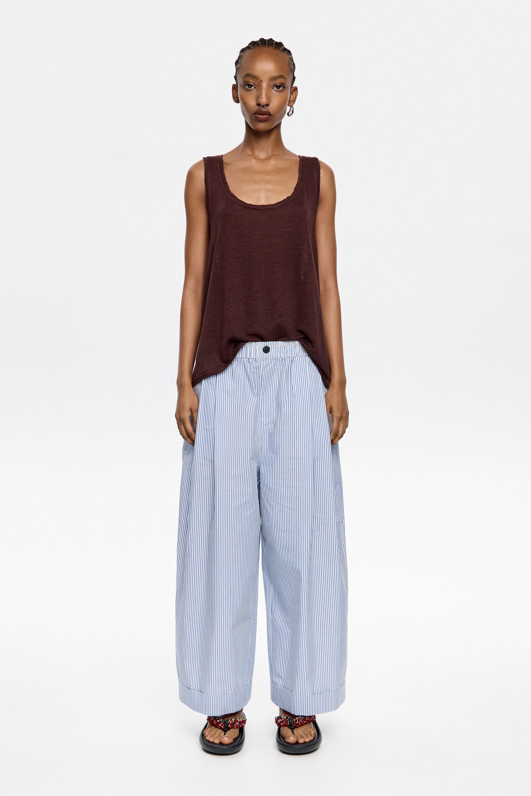 Blue striped darted trousers